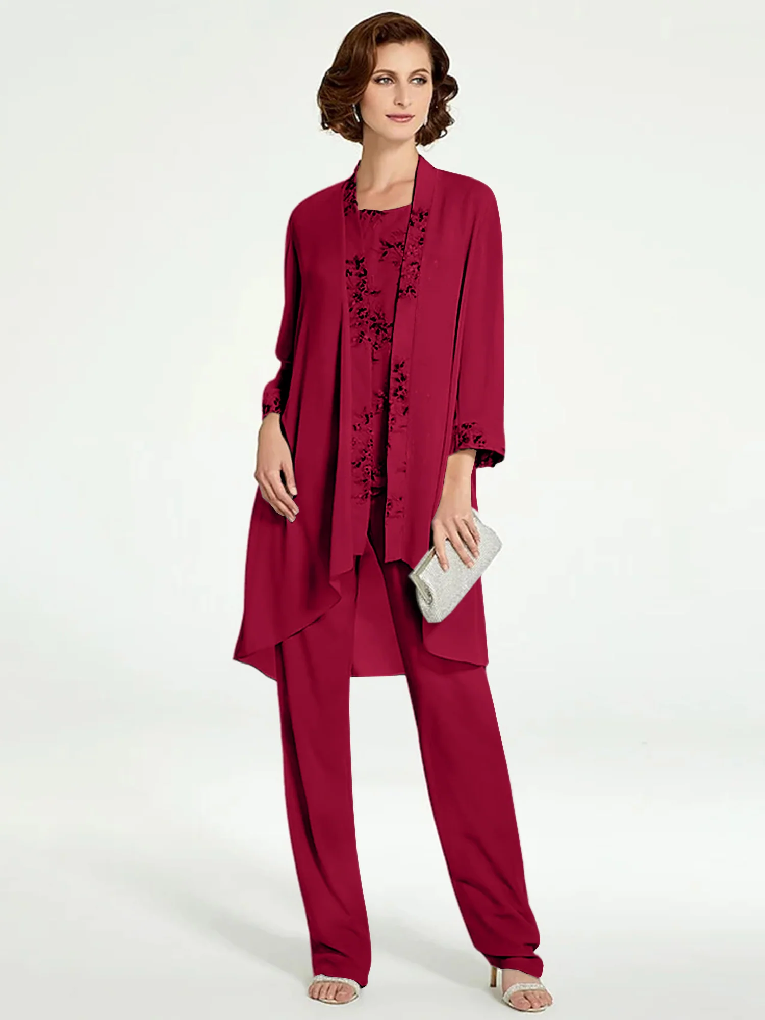 Chiffon Round Neck Floor-Length Mother of the Bride Pantsuits with Jacket - Image 55