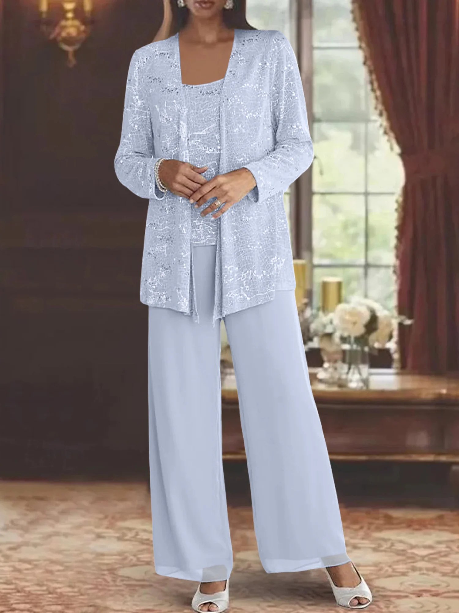 Chiffon Mother of the Bride Pantsuits with Jacket & Sequins - Image 18
