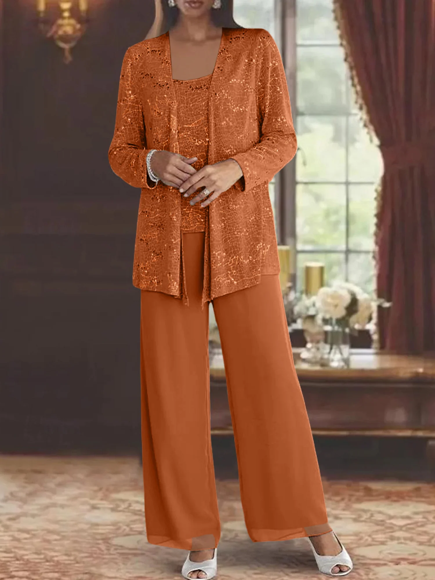 Chiffon Mother of the Bride Pantsuits with Jacket & Sequins - Image 22