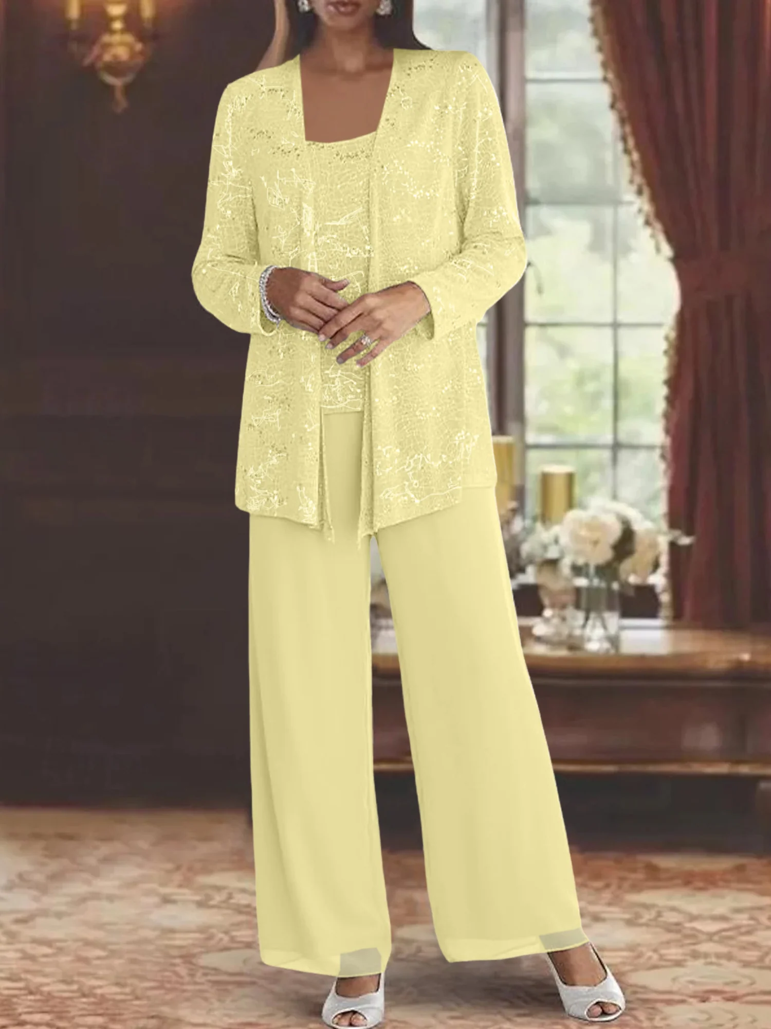 Chiffon Mother of the Bride Pantsuits with Jacket & Sequins - Image 23