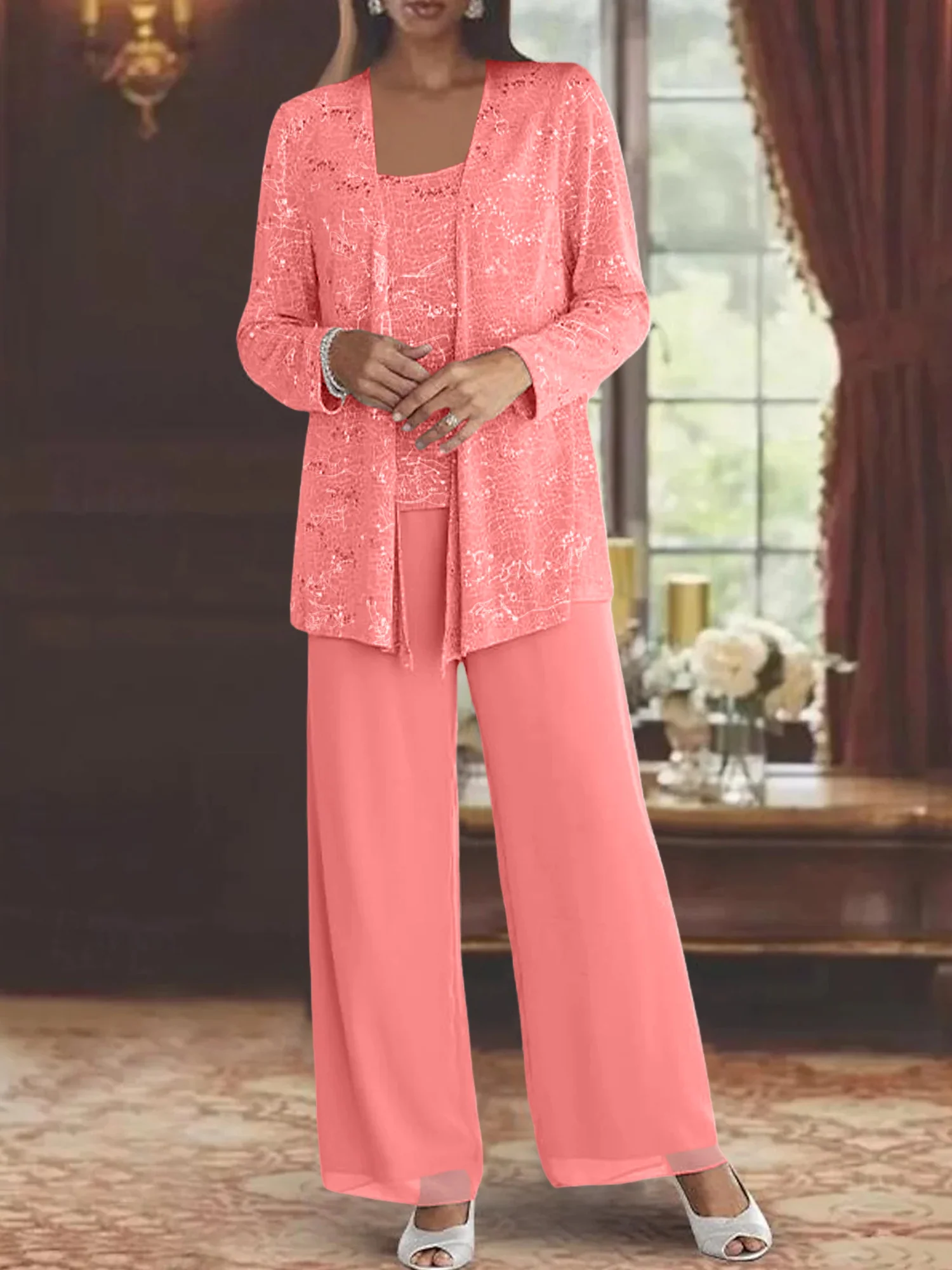 Chiffon Mother of the Bride Pantsuits with Jacket & Sequins - Image 25