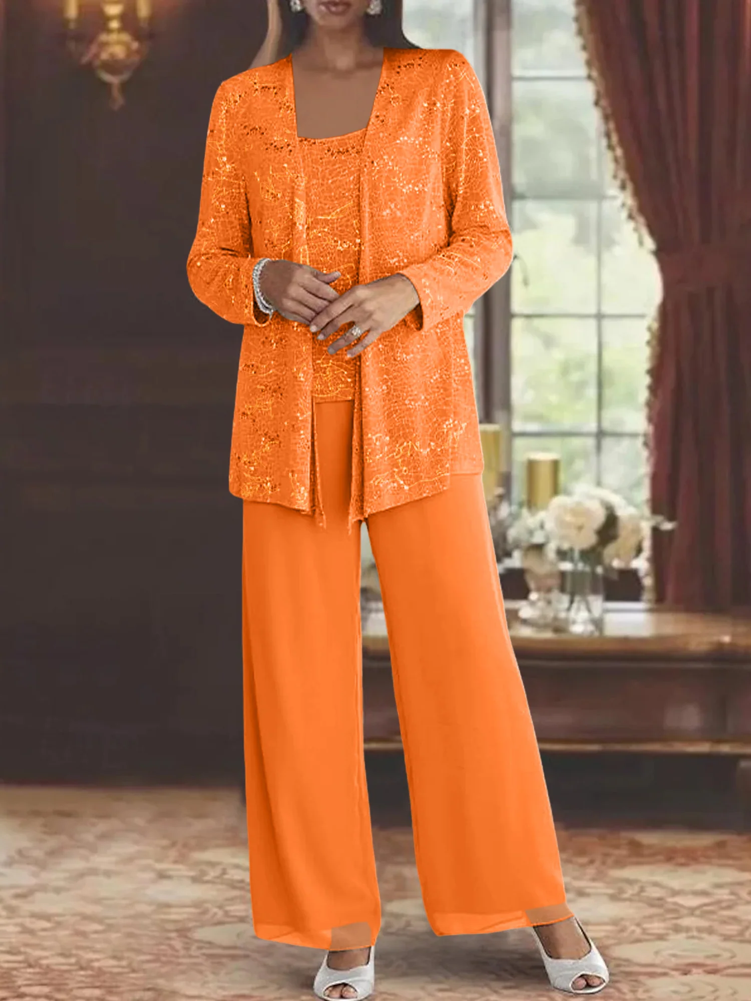 Chiffon Mother of the Bride Pantsuits with Jacket & Sequins - Image 57