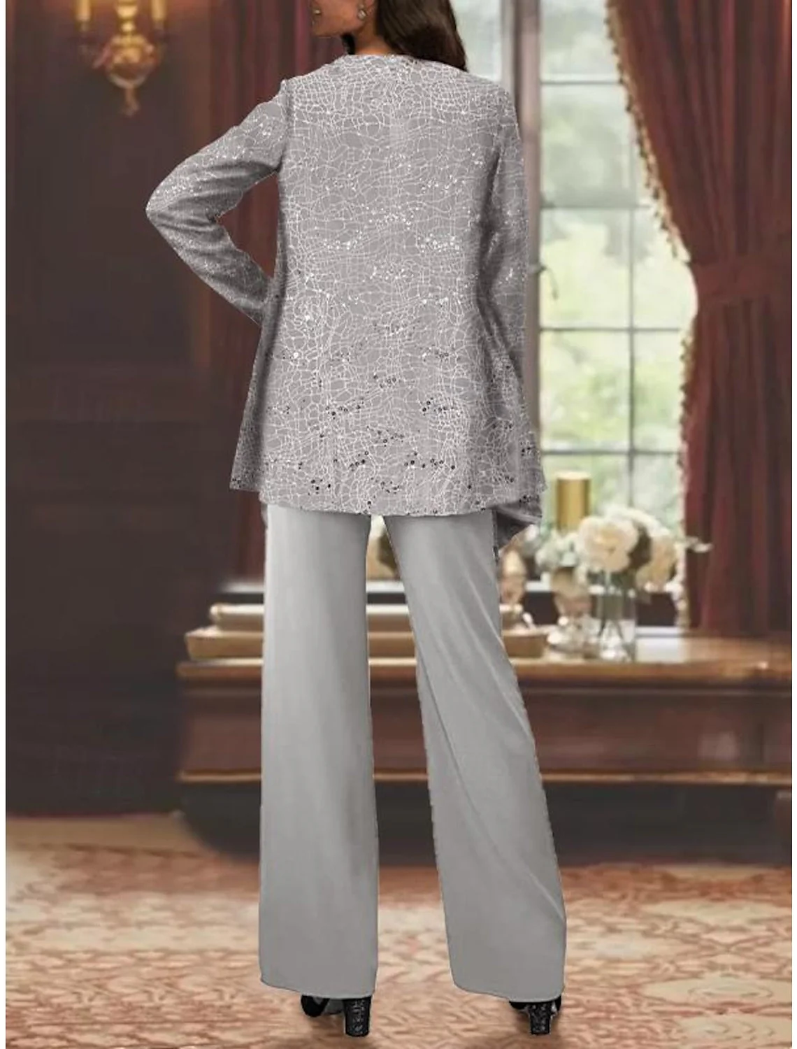Chiffon Mother of the Bride Pantsuits with Jacket & Sequins - Image 7