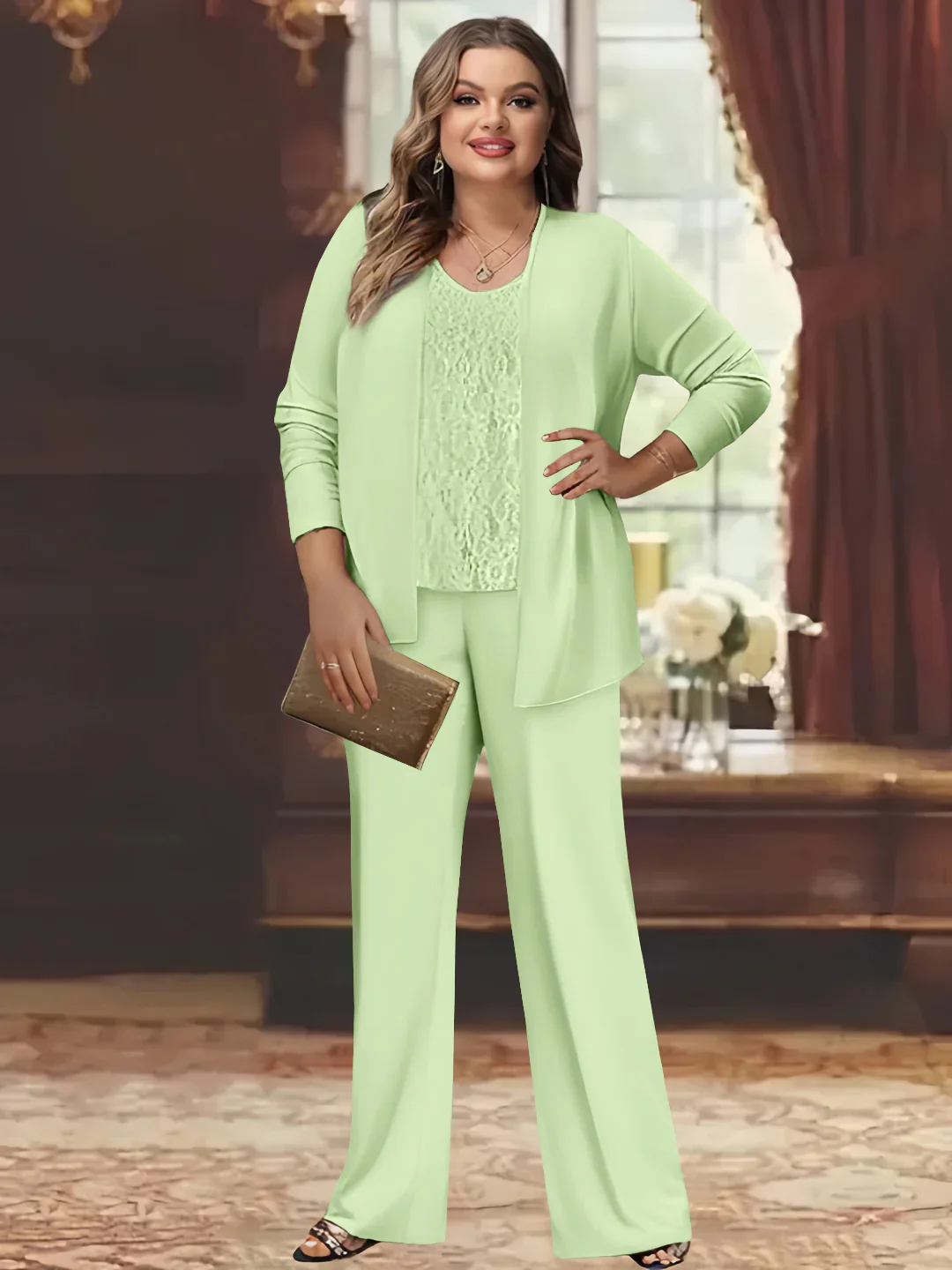Chiffon Plus Size Mother of the Bride Pantsuits with Jacket - Image 10