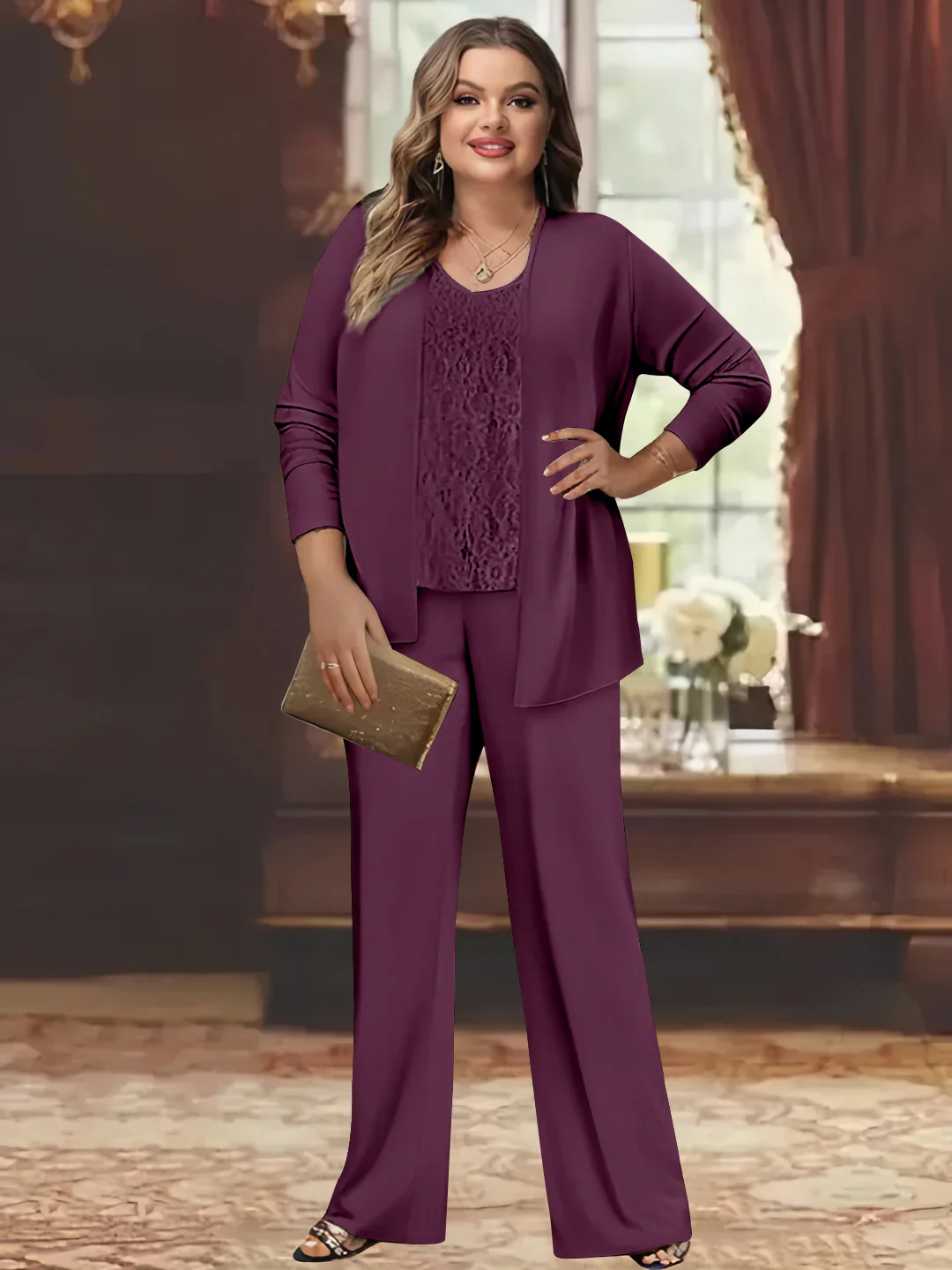 Chiffon Plus Size Mother of the Bride Pantsuits with Jacket - Image 24