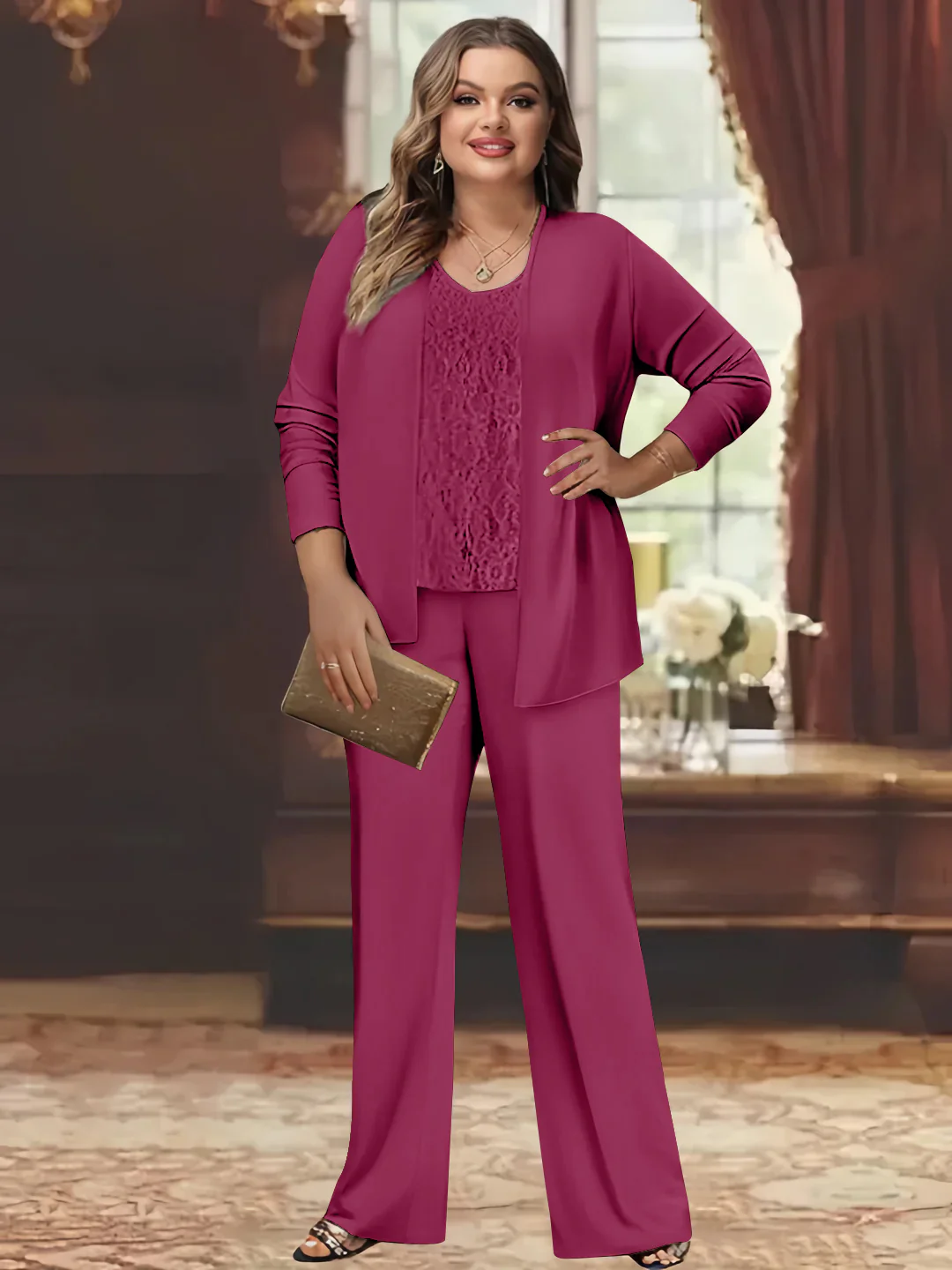 Chiffon Plus Size Mother of the Bride Pantsuits with Jacket - Image 35