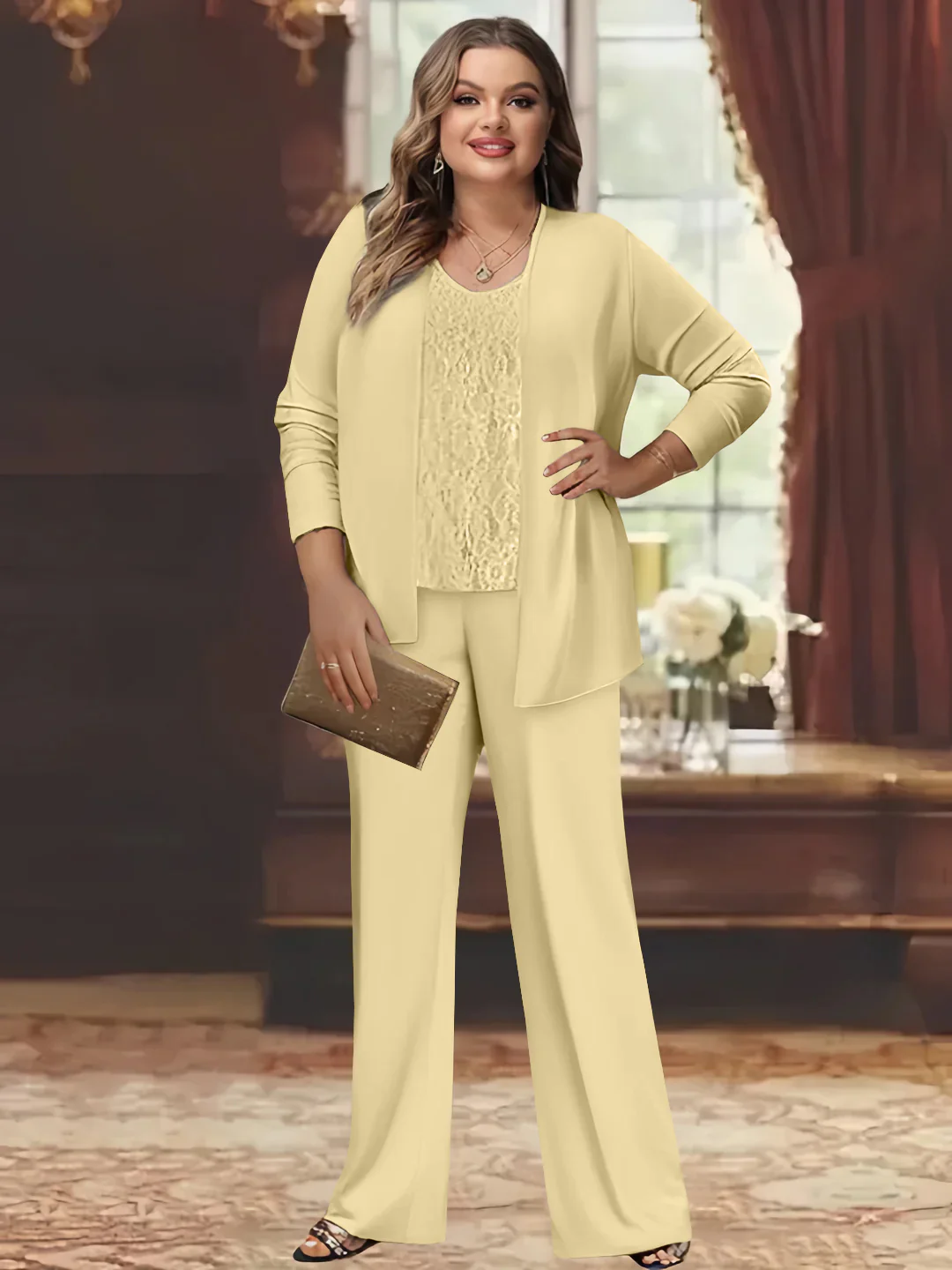 Chiffon Plus Size Mother of the Bride Pantsuits with Jacket - Image 4