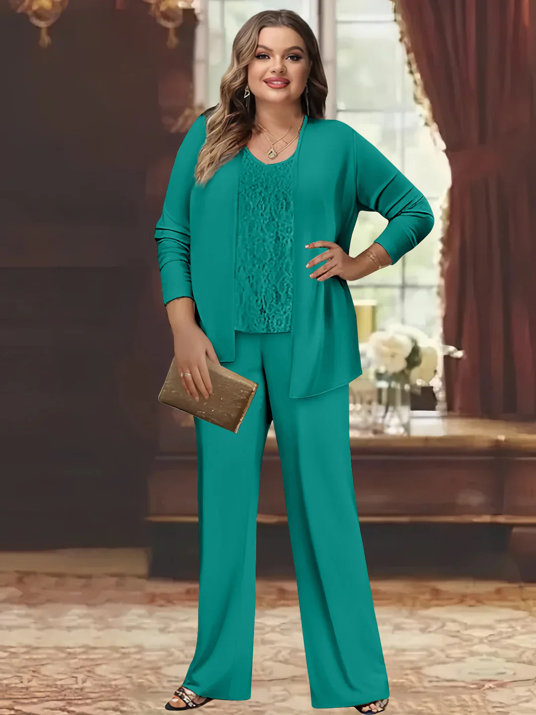 Chiffon Plus Size Mother of the Bride Pantsuits with Jacket - Image 40