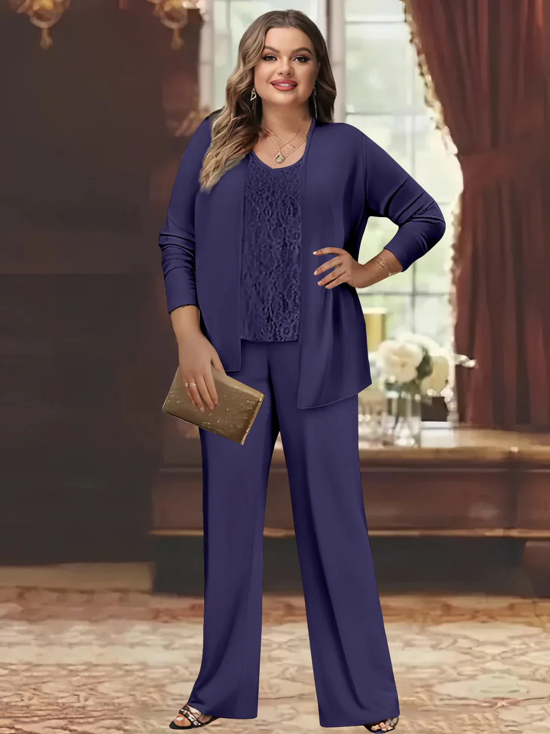 Chiffon Plus Size Mother of the Bride Pantsuits with Jacket - Image 42