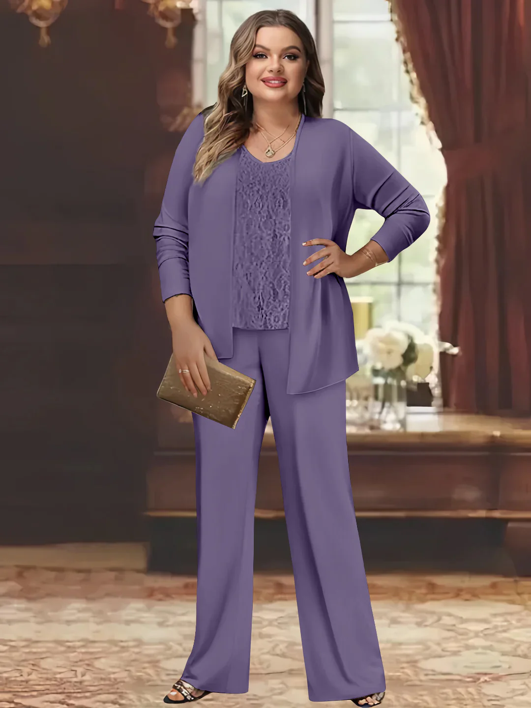 Chiffon Plus Size Mother of the Bride Pantsuits with Jacket - Image 49