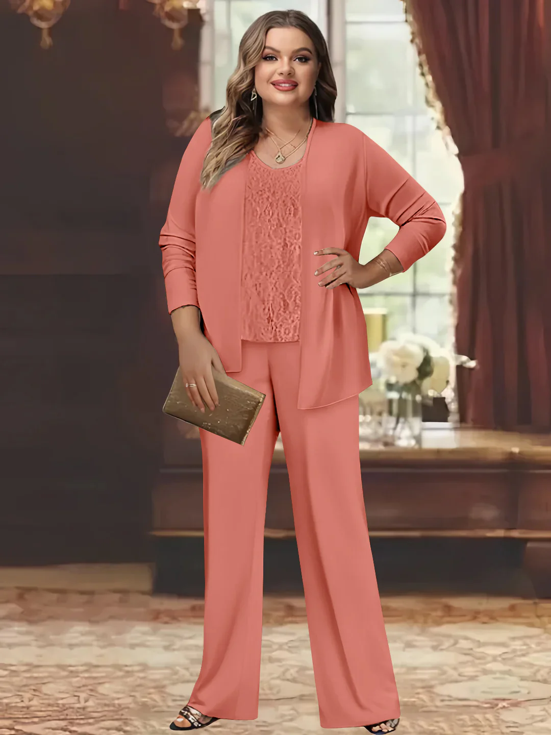 Chiffon Plus Size Mother of the Bride Pantsuits with Jacket - Image 51
