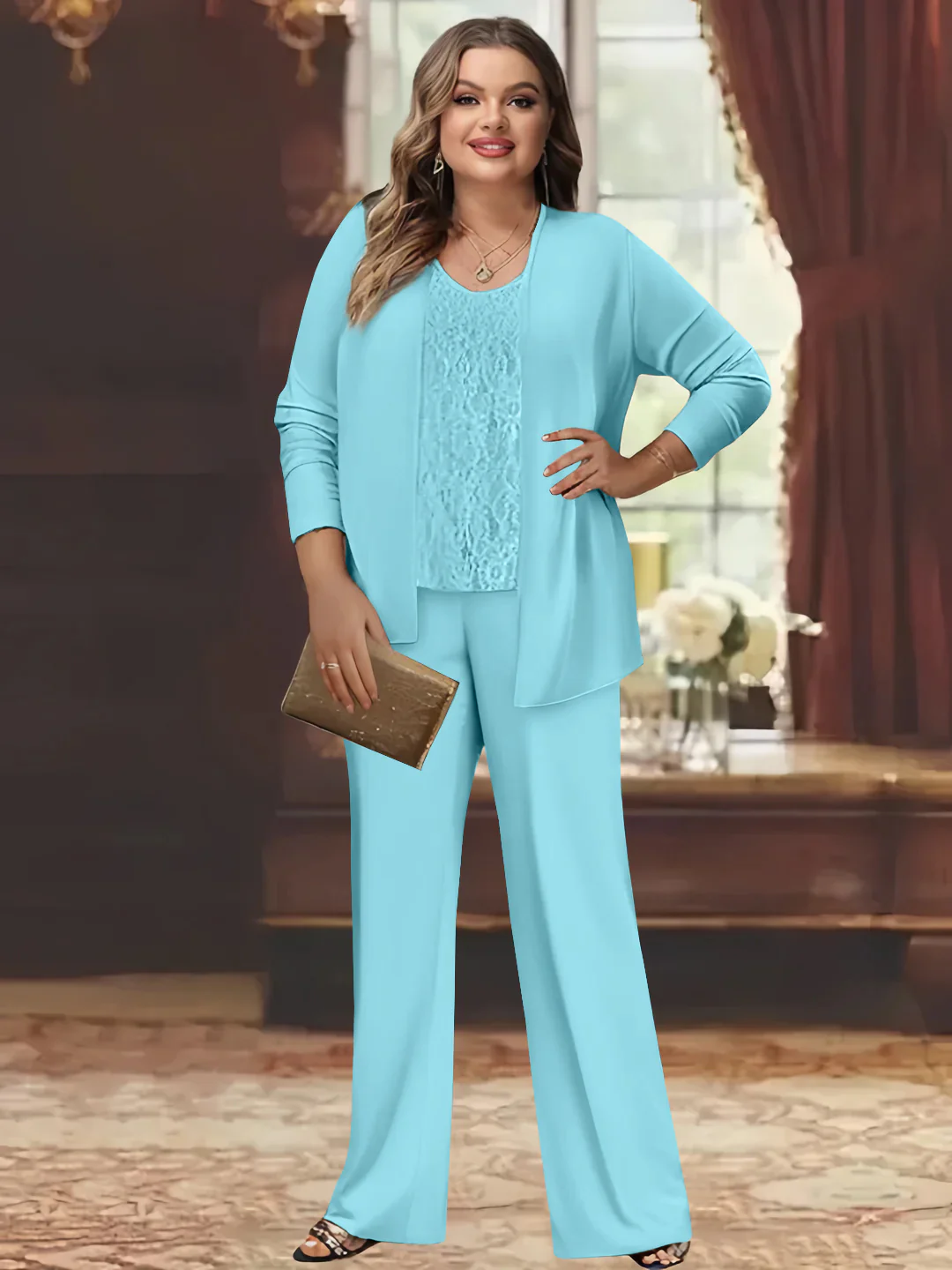 Chiffon Plus Size Mother of the Bride Pantsuits with Jacket - Image 6