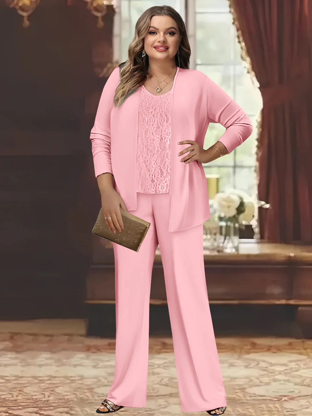 Chiffon Plus Size Mother of the Bride Pantsuits with Jacket - Image 9