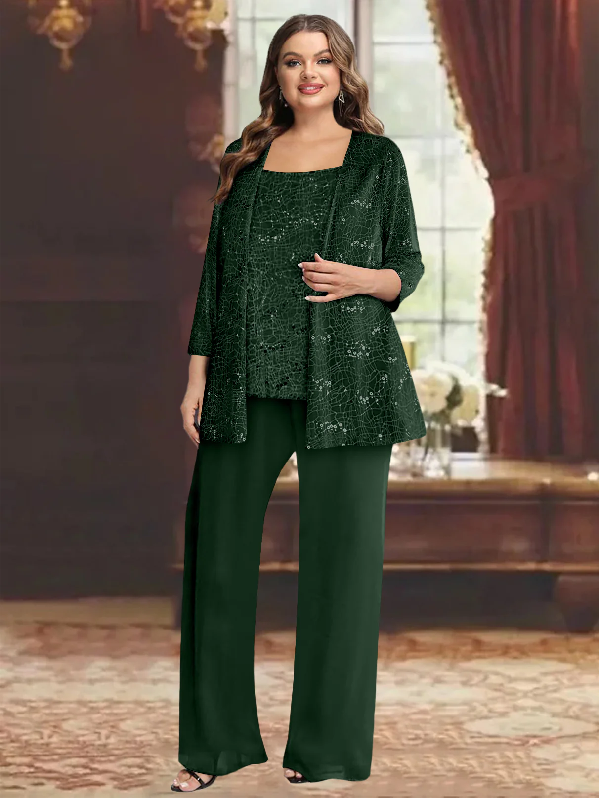 Chiffon Plus Size Mother of the Bride Pantsuits with Jacket & Sequins - Image 22