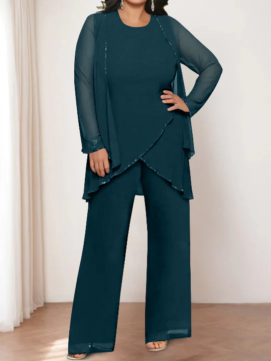 Chiffon Round Neck Mother of the Bride Pantsuits with Jacket - Image 24