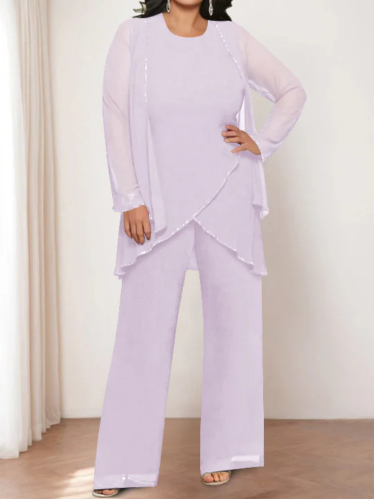 Chiffon Round Neck Mother of the Bride Pantsuits with Jacket - Image 28
