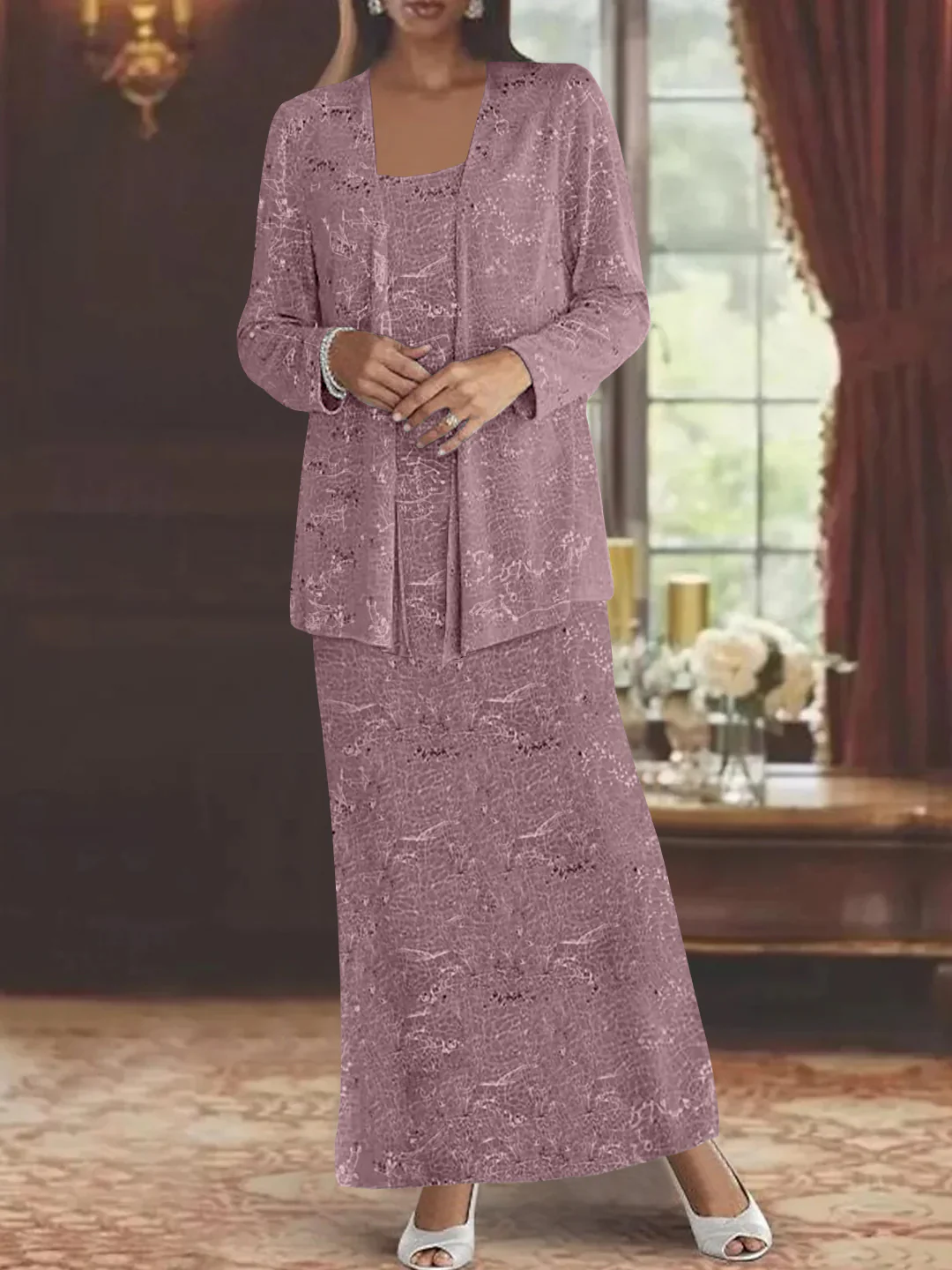 Chiffon Scoop Ankle-length Mother of the Bride Dresses with Sequins & Jacket - Image 56