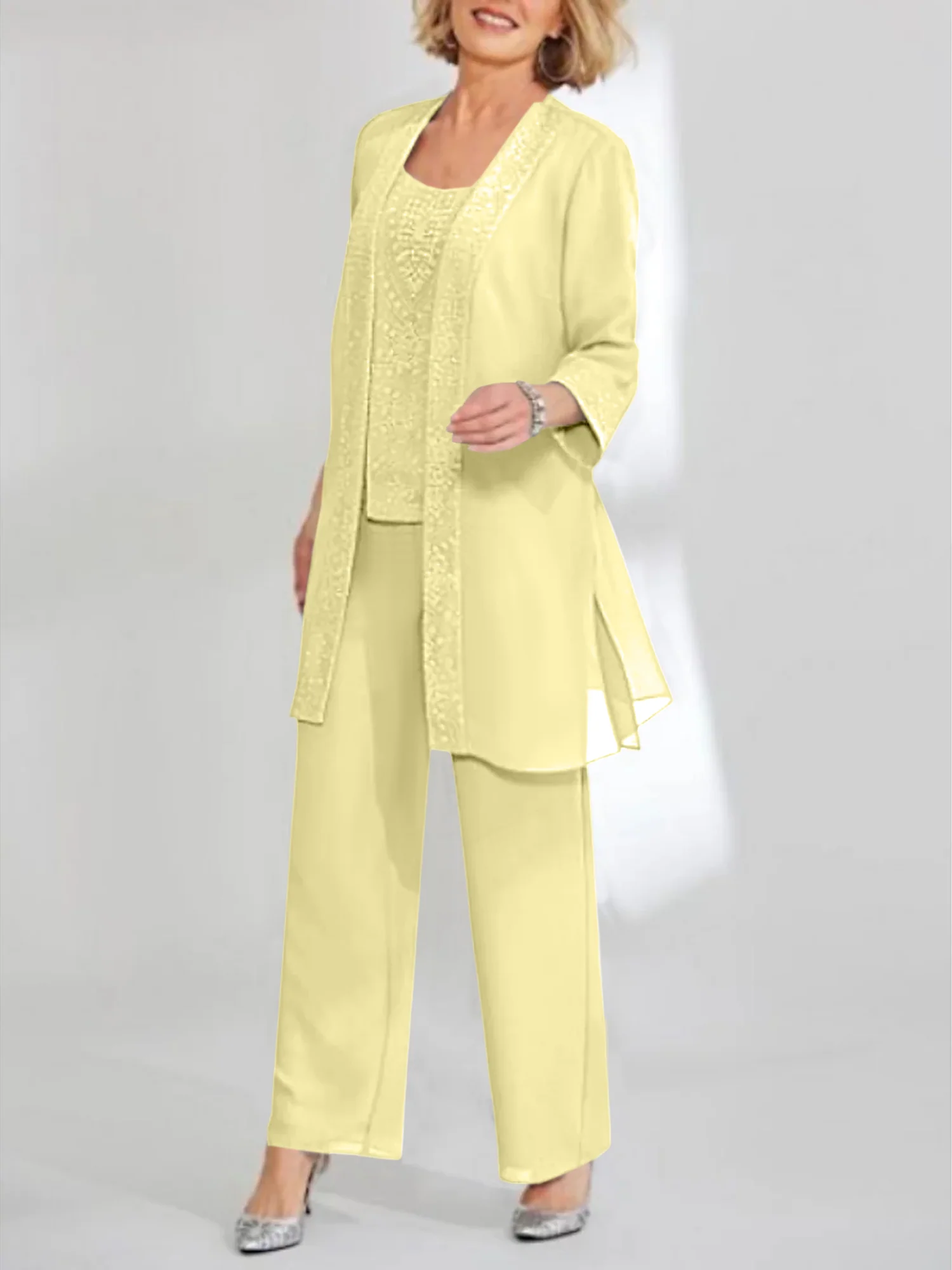 Chiffon Sequins Scoop Ankle-Length Mother of the Bride Pantsuits with Jacket - Image 19