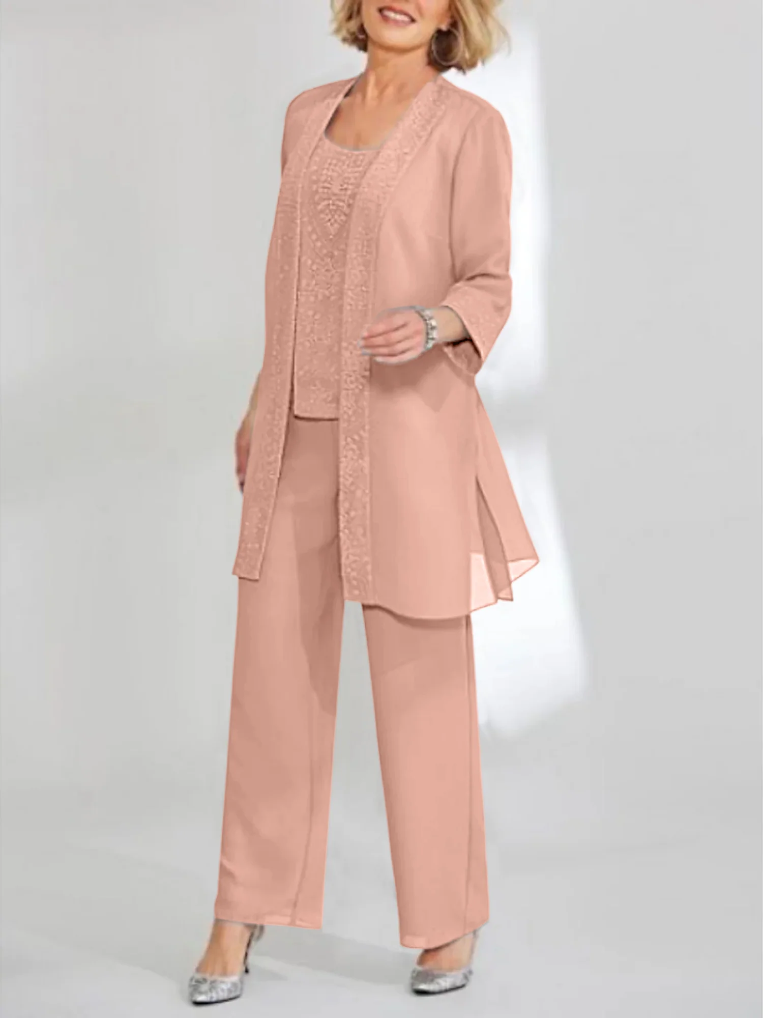Chiffon Sequins Scoop Ankle-Length Mother of the Bride Pantsuits with Jacket - Image 26