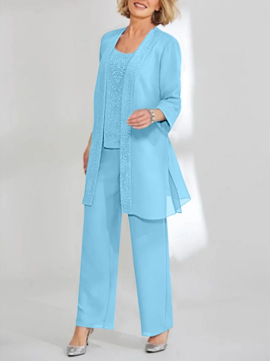 Chiffon Sequins Scoop Ankle-Length Mother of the Bride Pantsuits with Jacket - Image 39