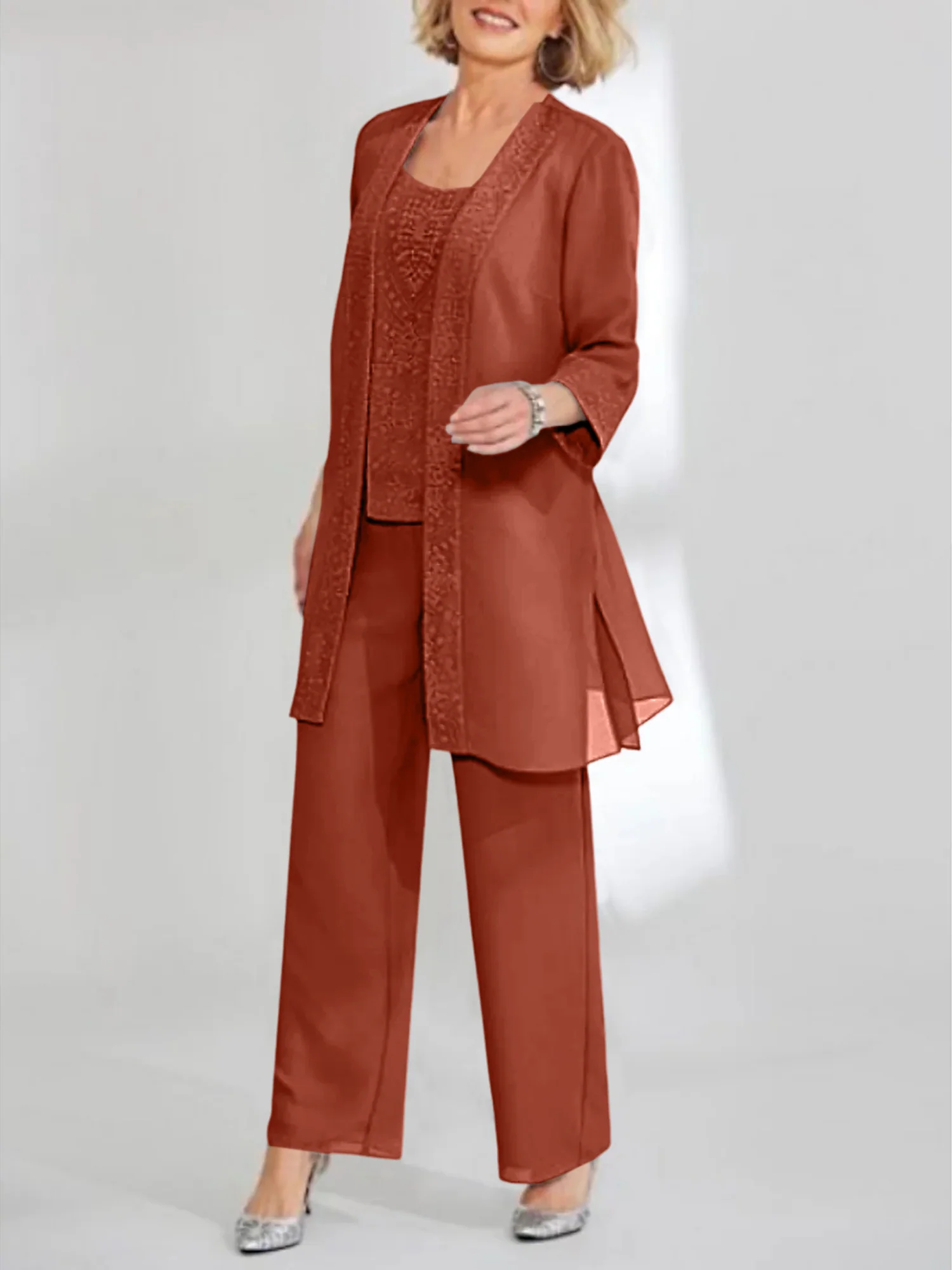 Chiffon Sequins Scoop Ankle-Length Mother of the Bride Pantsuits with Jacket - Image 65