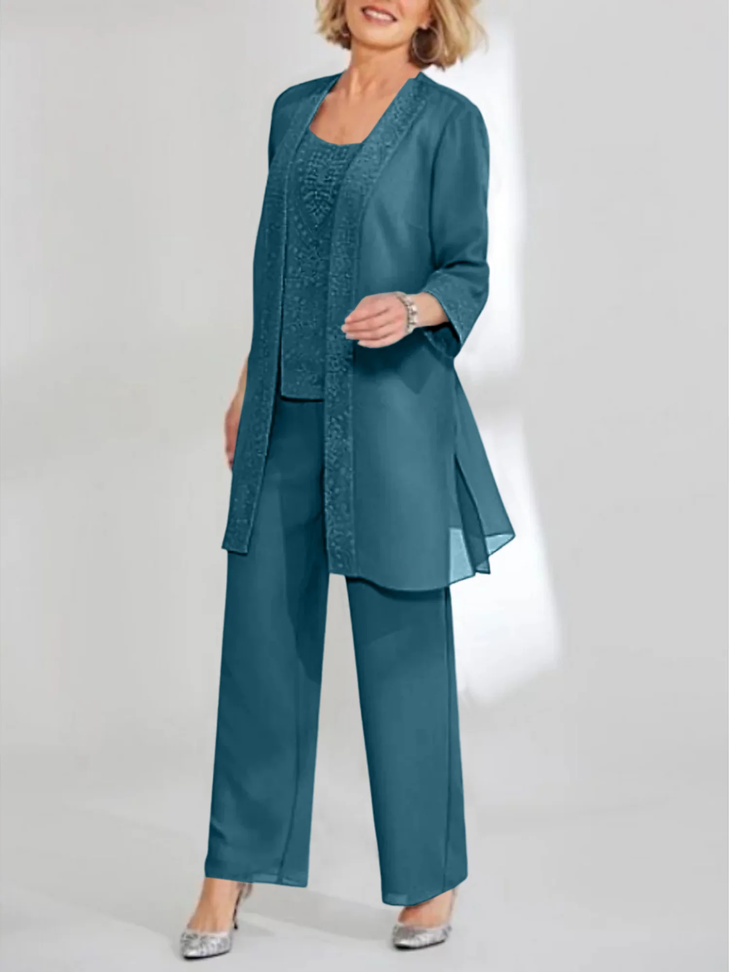 Chiffon Sequins Scoop Ankle-Length Mother of the Bride Pantsuits with Jacket - Image 71