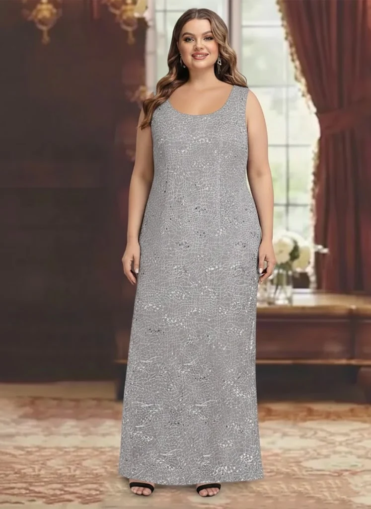 Chiffon Scoop Ankle-length Plus Size Mother of the Bride Dresses with Sequins & Jacket - Image 3