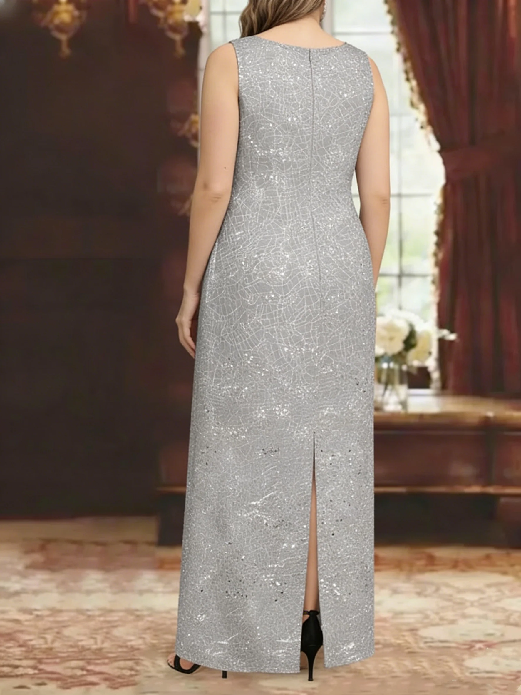 Chiffon Scoop Ankle-length Plus Size Mother of the Bride Dresses with Sequins & Jacket - Image 4