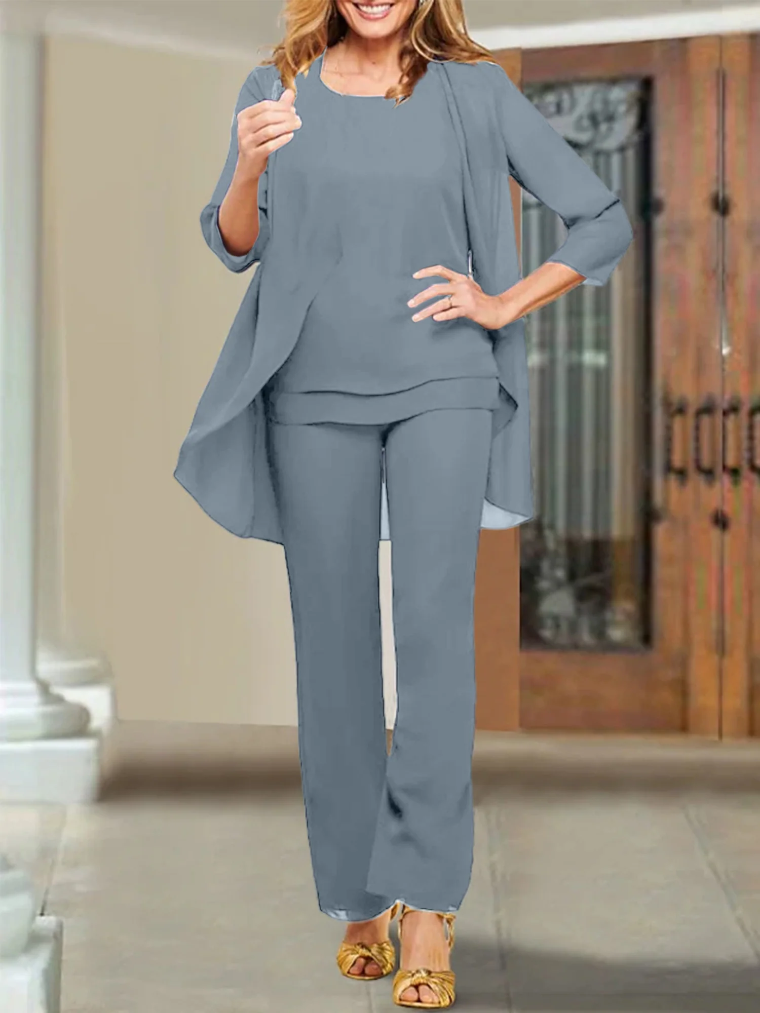 Chiffon Scoop Mother of the Bride Pantsuits - Image 15