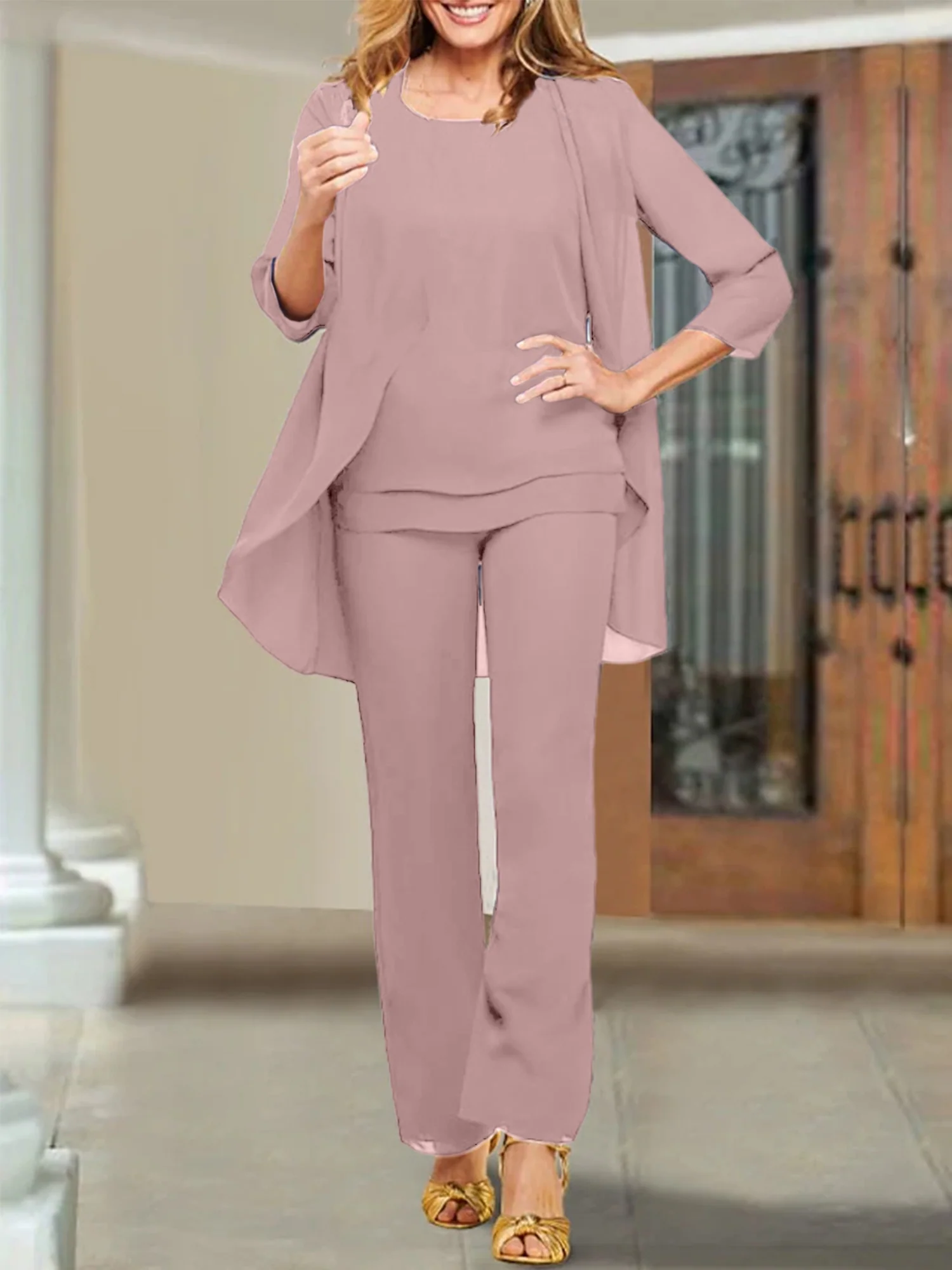 Chiffon Scoop Mother of the Bride Pantsuits - Image 16
