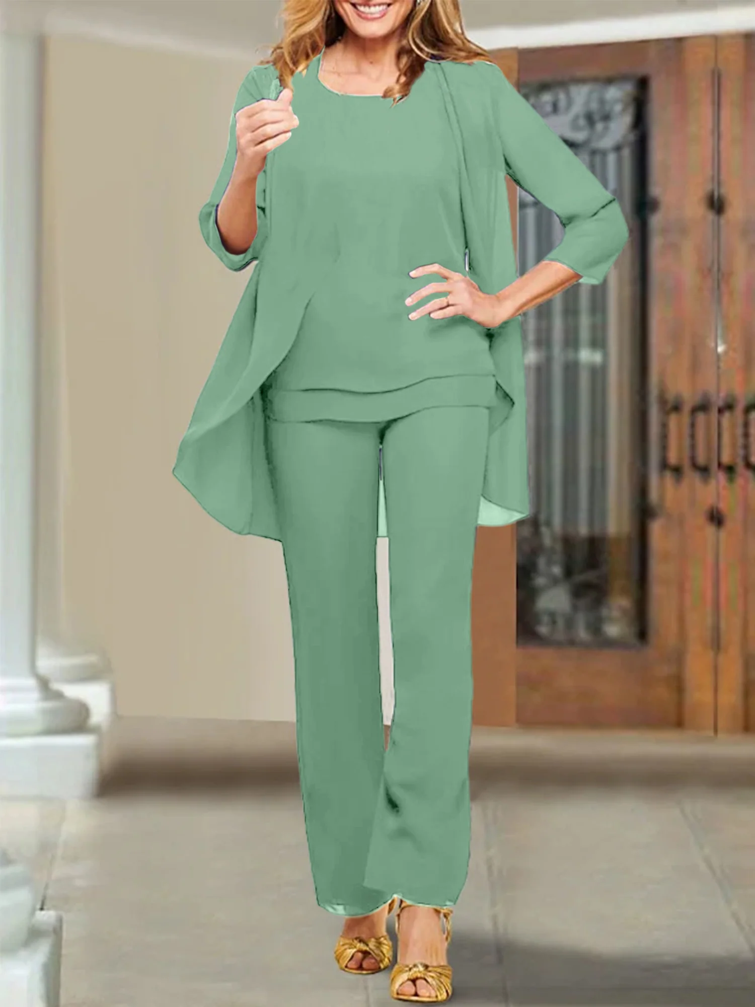 Chiffon Scoop Mother of the Bride Pantsuits - Image 21