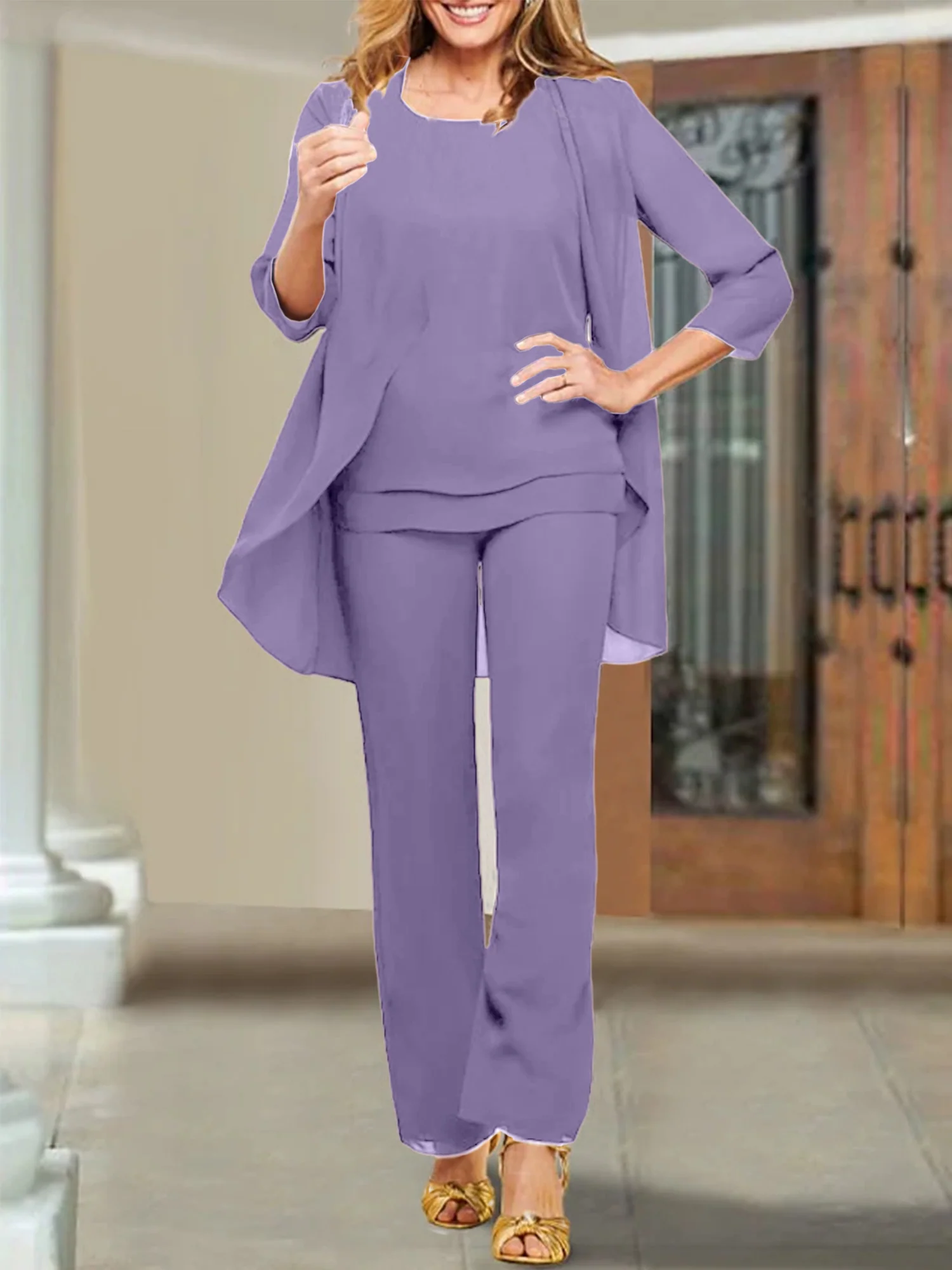 Chiffon Scoop Mother of the Bride Pantsuits - Image 35