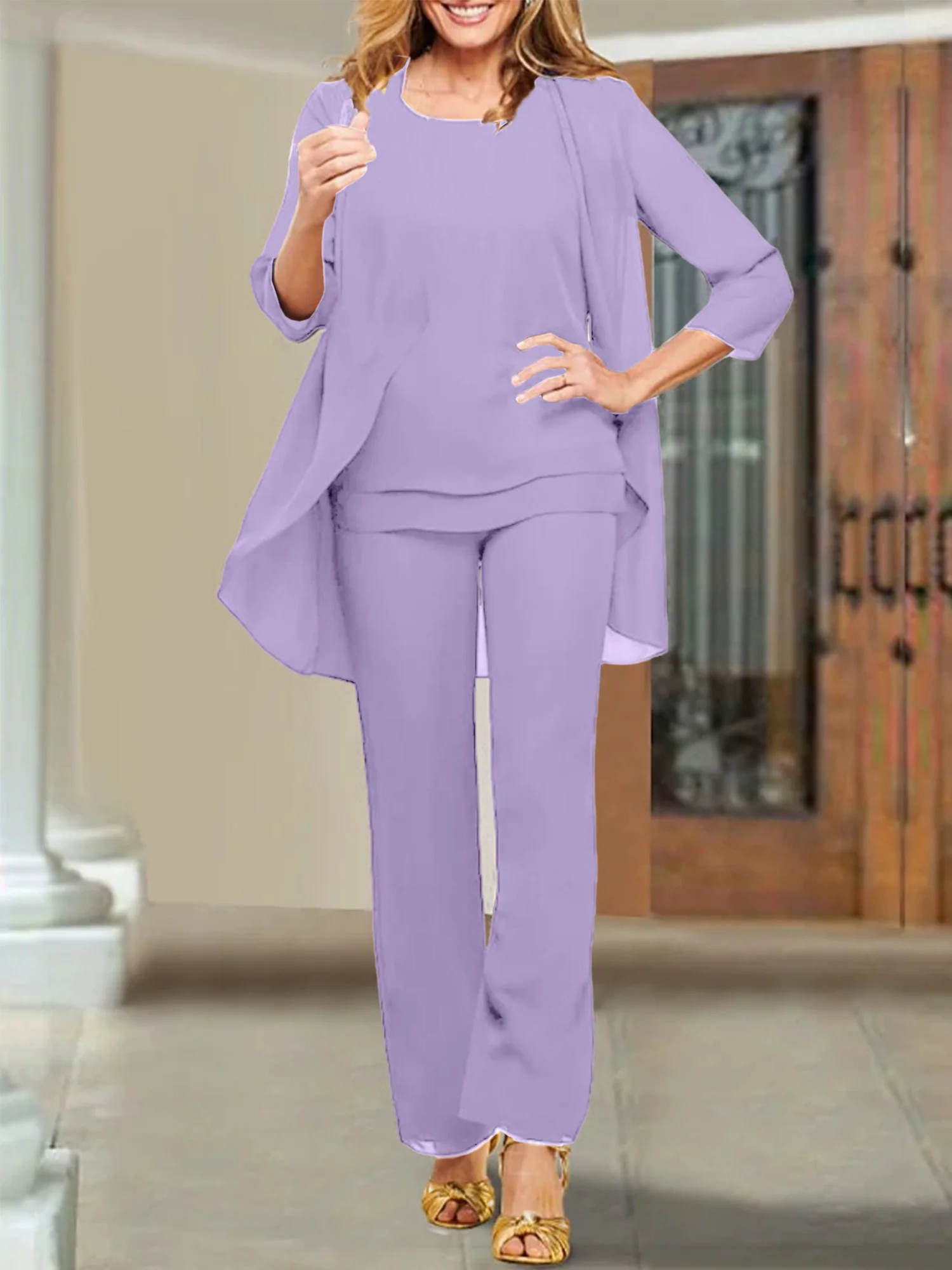 Chiffon Scoop Mother of the Bride Pantsuits - Image 38
