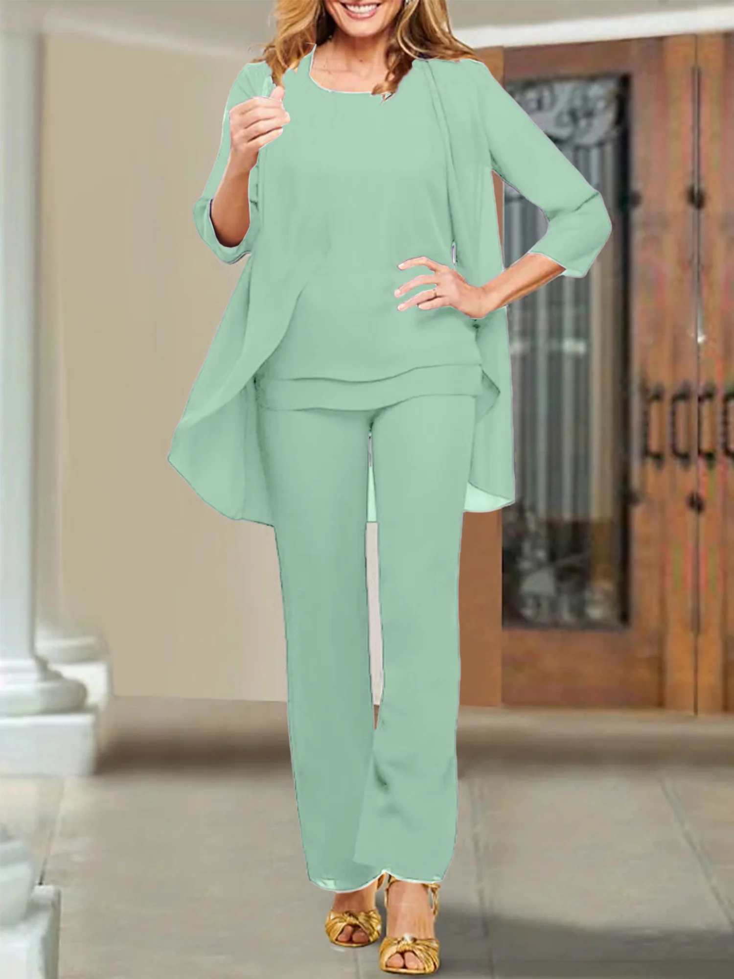 Chiffon Scoop Mother of the Bride Pantsuits - Image 40
