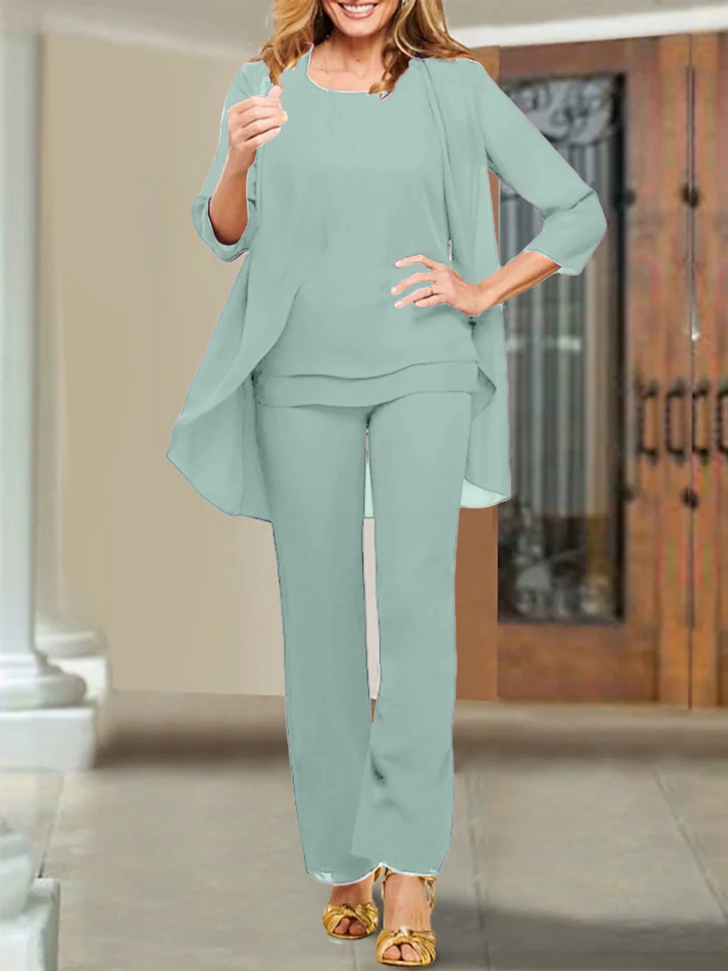 Chiffon Scoop Mother of the Bride Pantsuits - Image 41