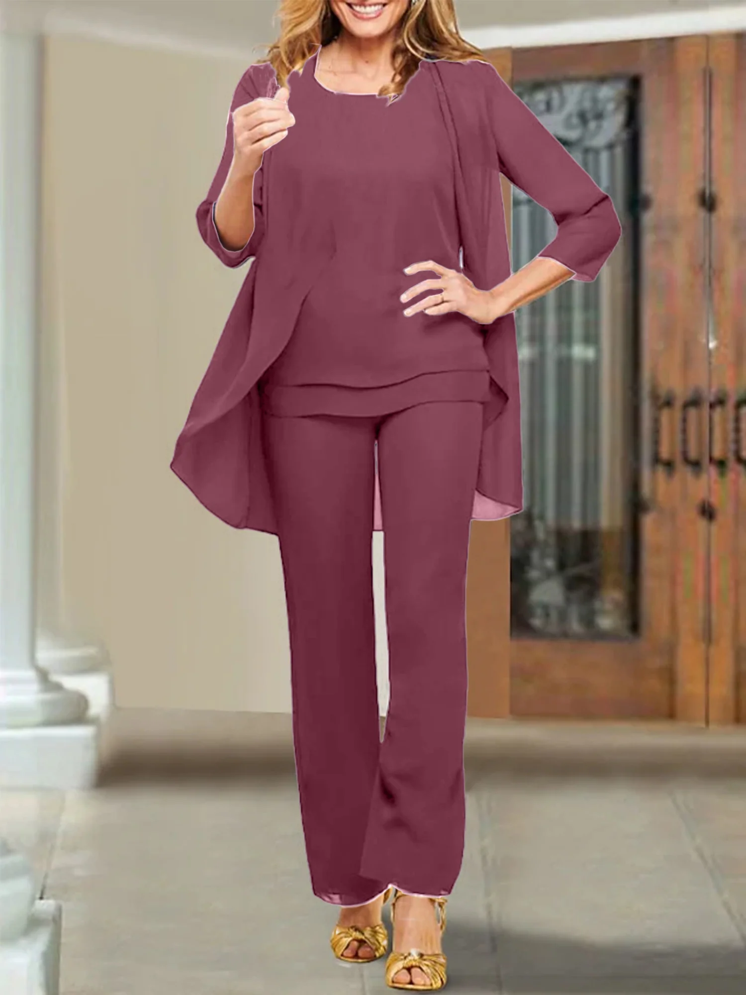 Chiffon Scoop Mother of the Bride Pantsuits - Image 42