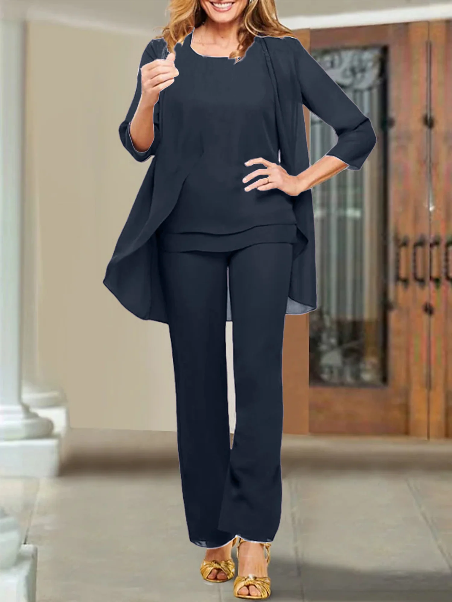 Chiffon Scoop Mother of the Bride Pantsuits - Image 44