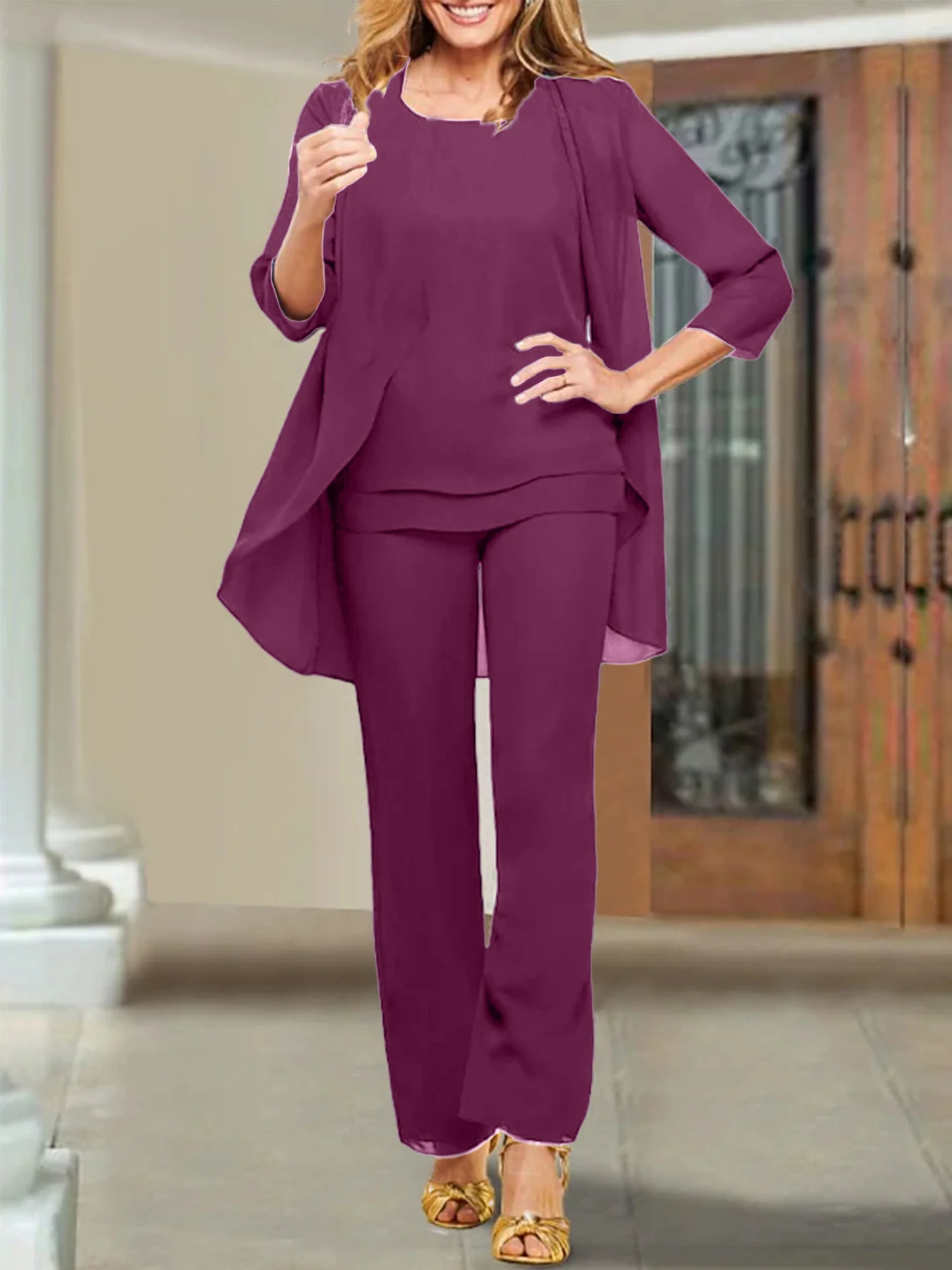 Chiffon Scoop Mother of the Bride Pantsuits - Image 49
