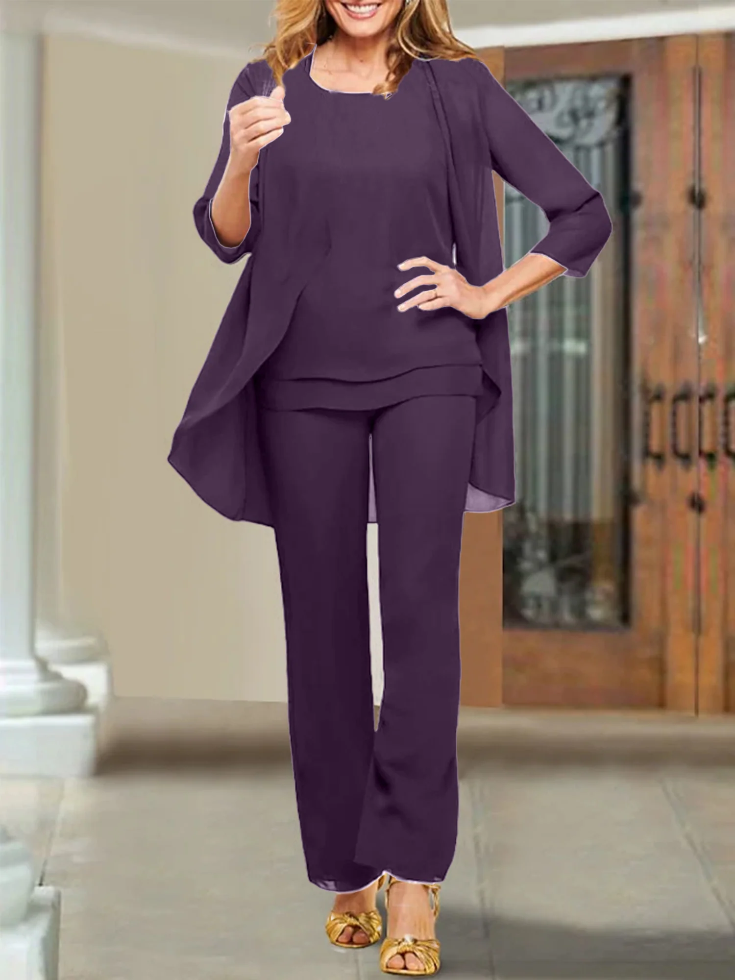 Chiffon Scoop Mother of the Bride Pantsuits - Image 54