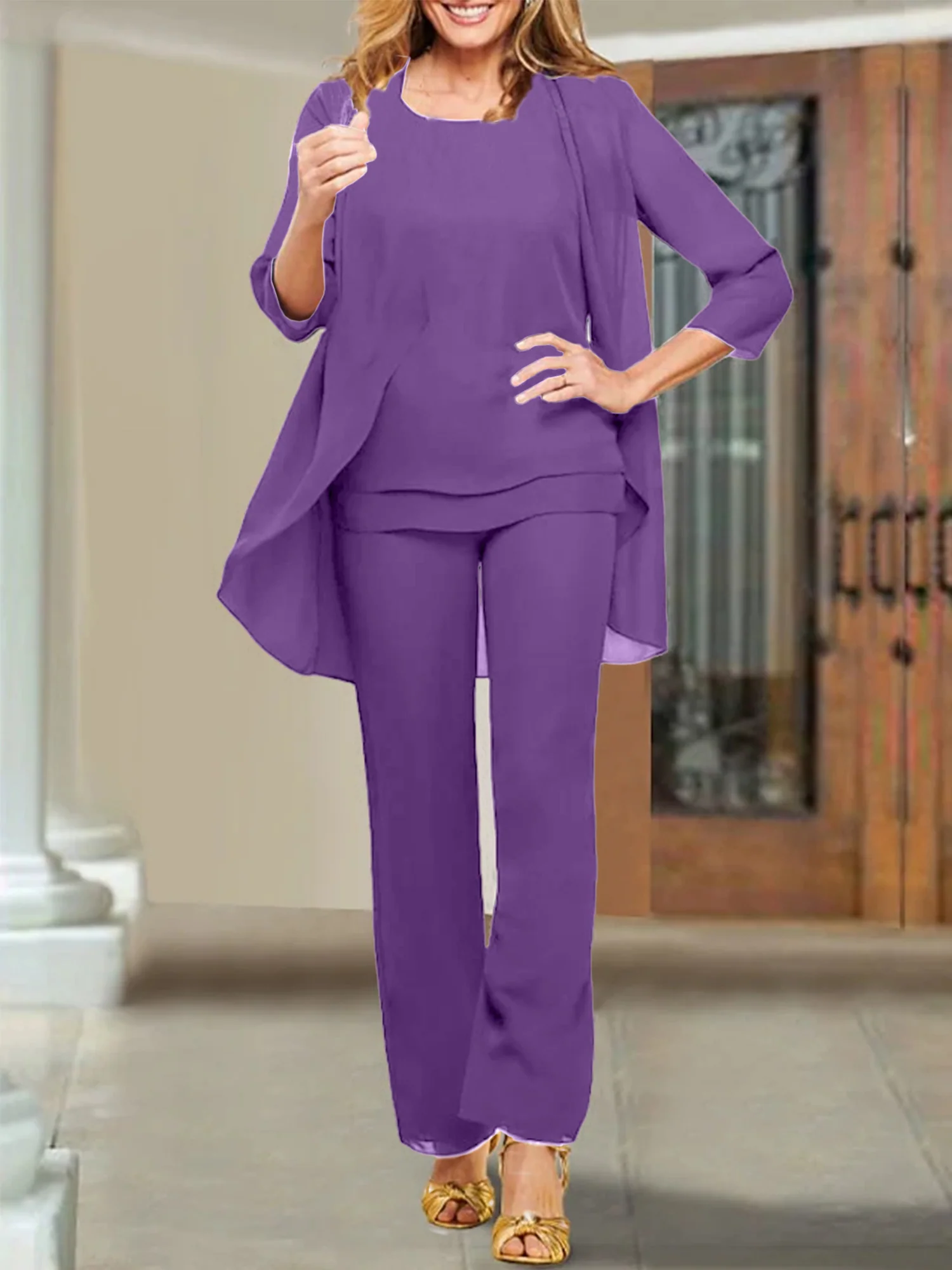 Chiffon Scoop Mother of the Bride Pantsuits - Image 55