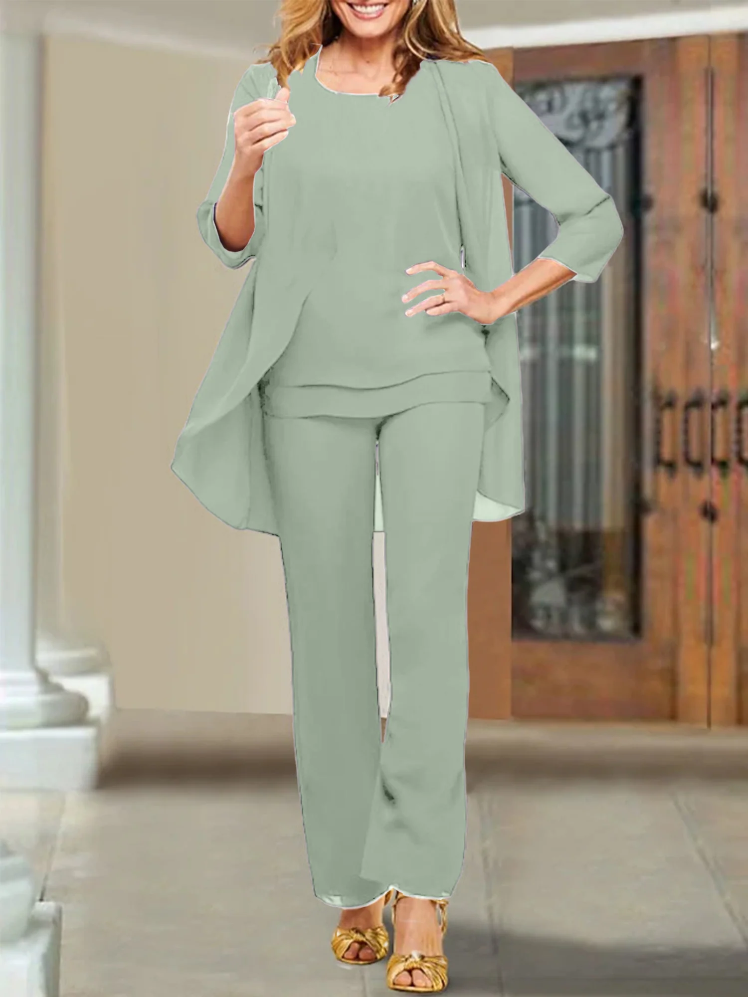 Chiffon Scoop Mother of the Bride Pantsuits - Image 59