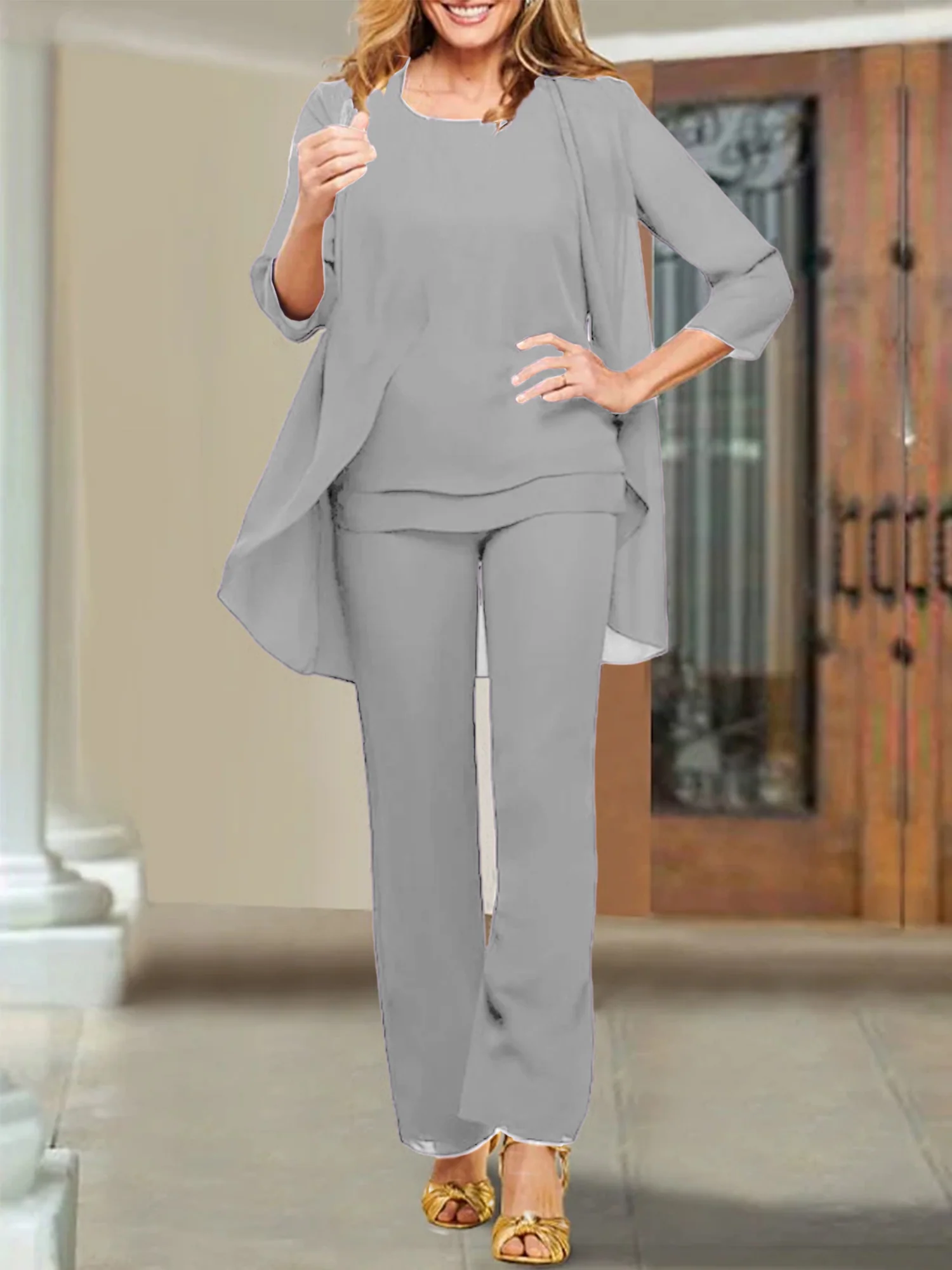Chiffon Scoop Mother of the Bride Pantsuits - Image 62