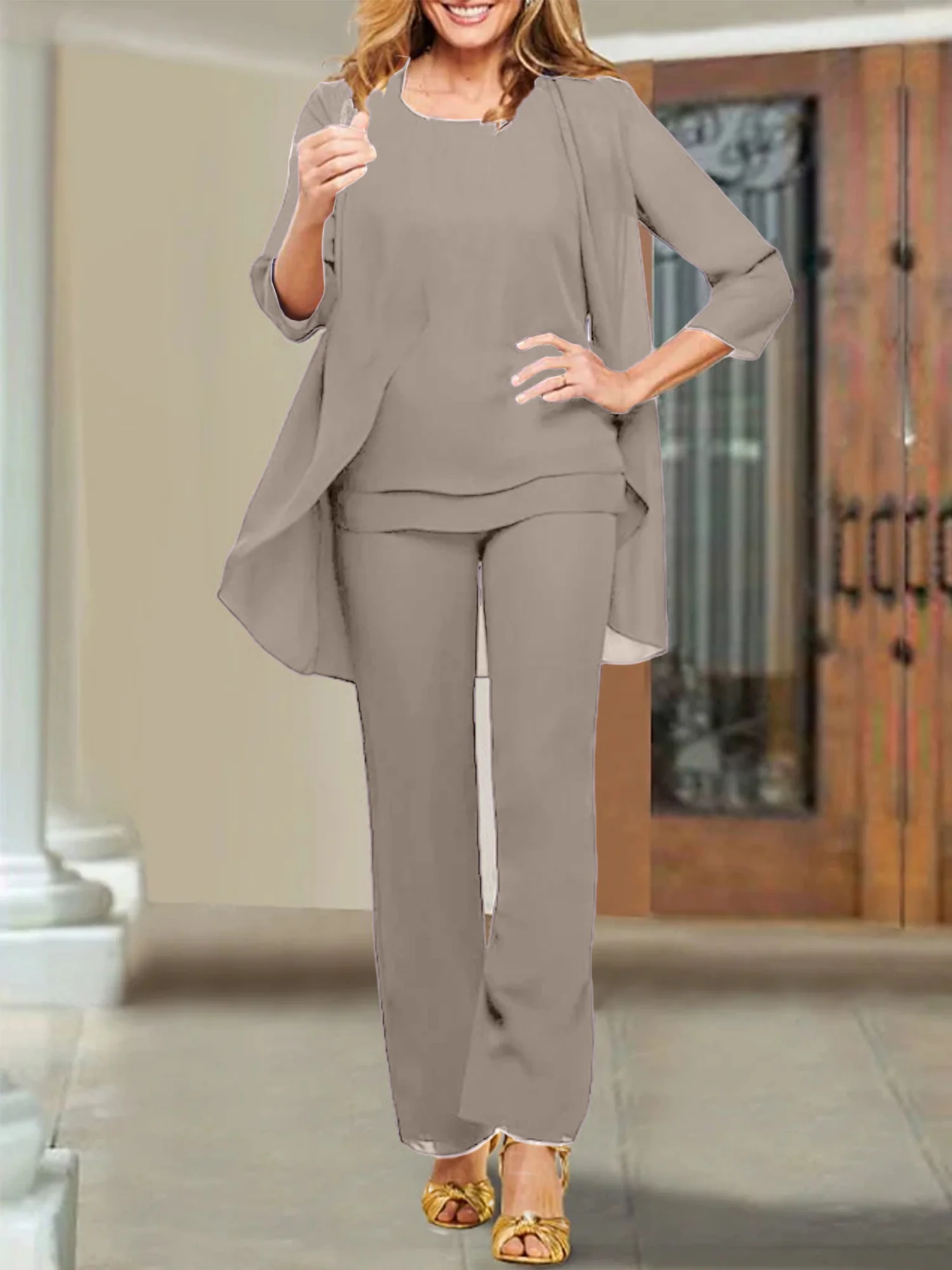 Chiffon Scoop Mother of the Bride Pantsuits - Image 67