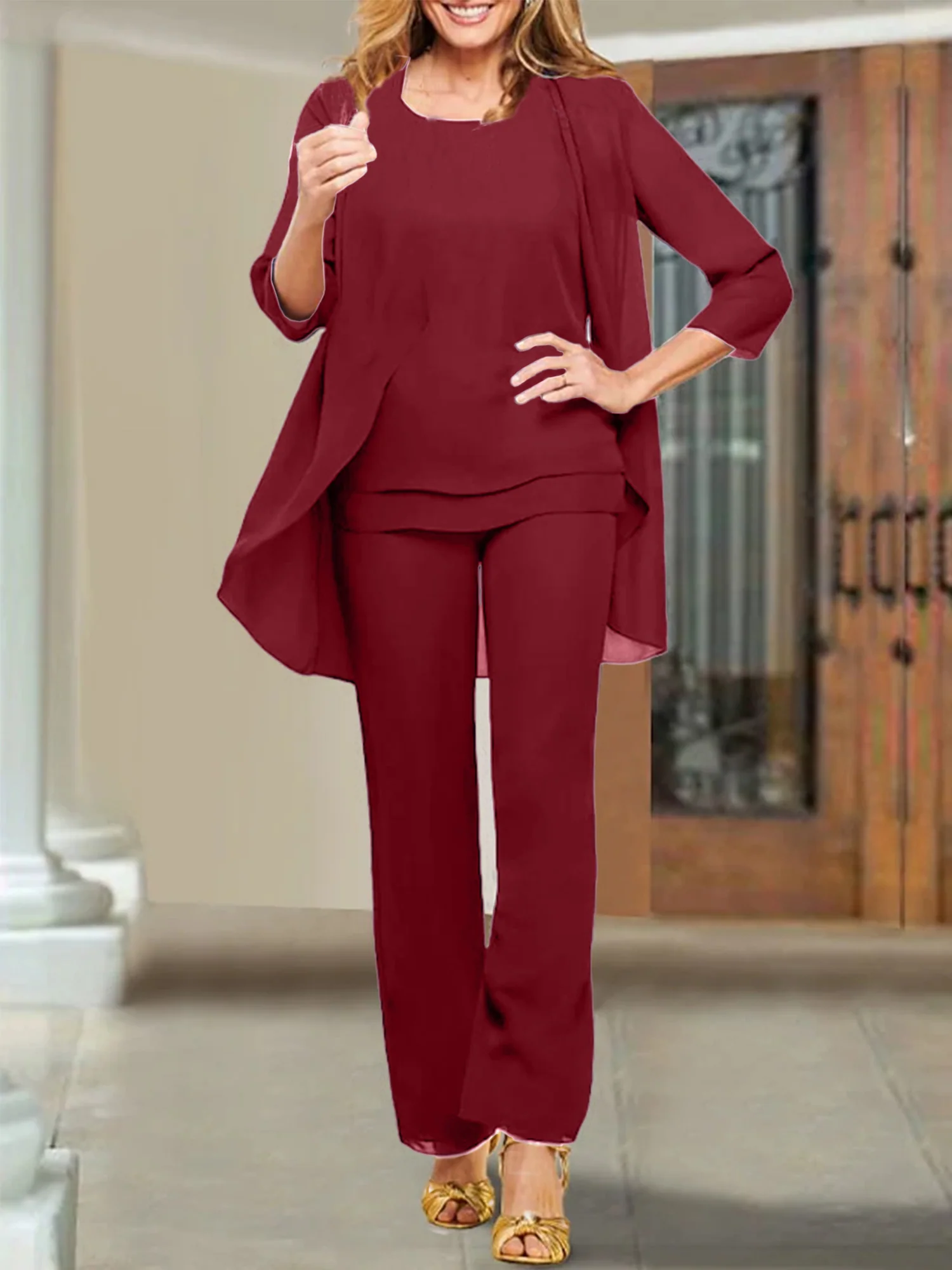 Chiffon Scoop Mother of the Bride Pantsuits - Image 70