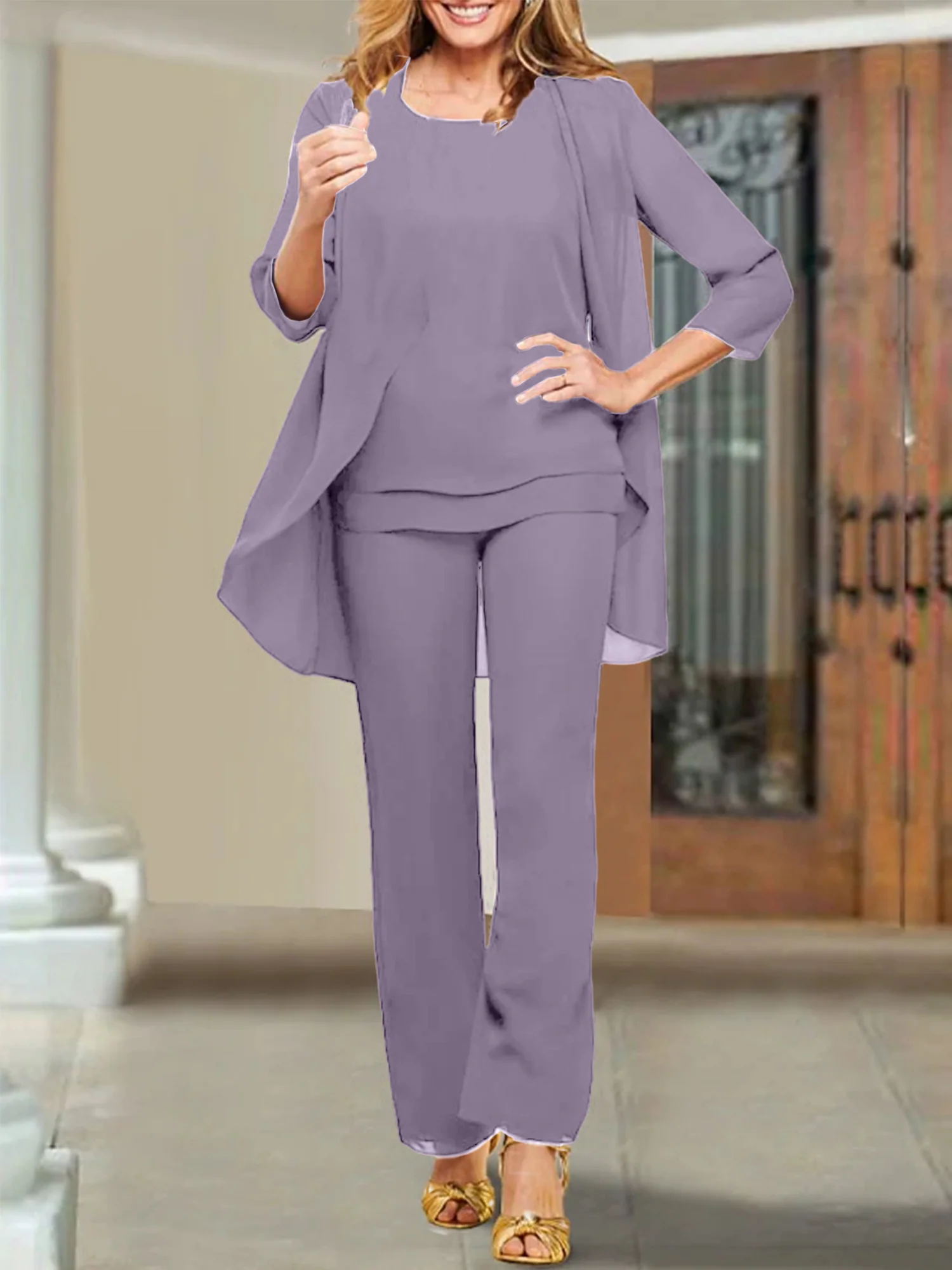 Chiffon Scoop Mother of the Bride Pantsuits - Image 71
