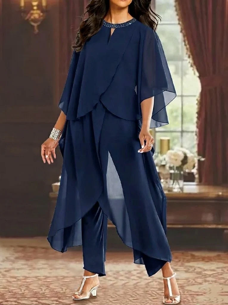 Chiffon Scoop Mother of the Bride Pantsuits - Image 4
