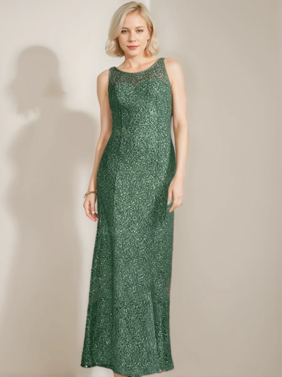 Chiffon Scoop Neck Floor-Length Luxurious Mother of the Bride Dress with Beading Sequins - Image 2