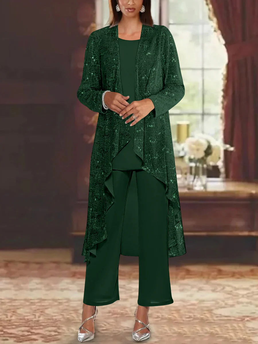 Chiffon Sequins Scoop Mother of the Bride Pantsuits with Jacket - Image 11