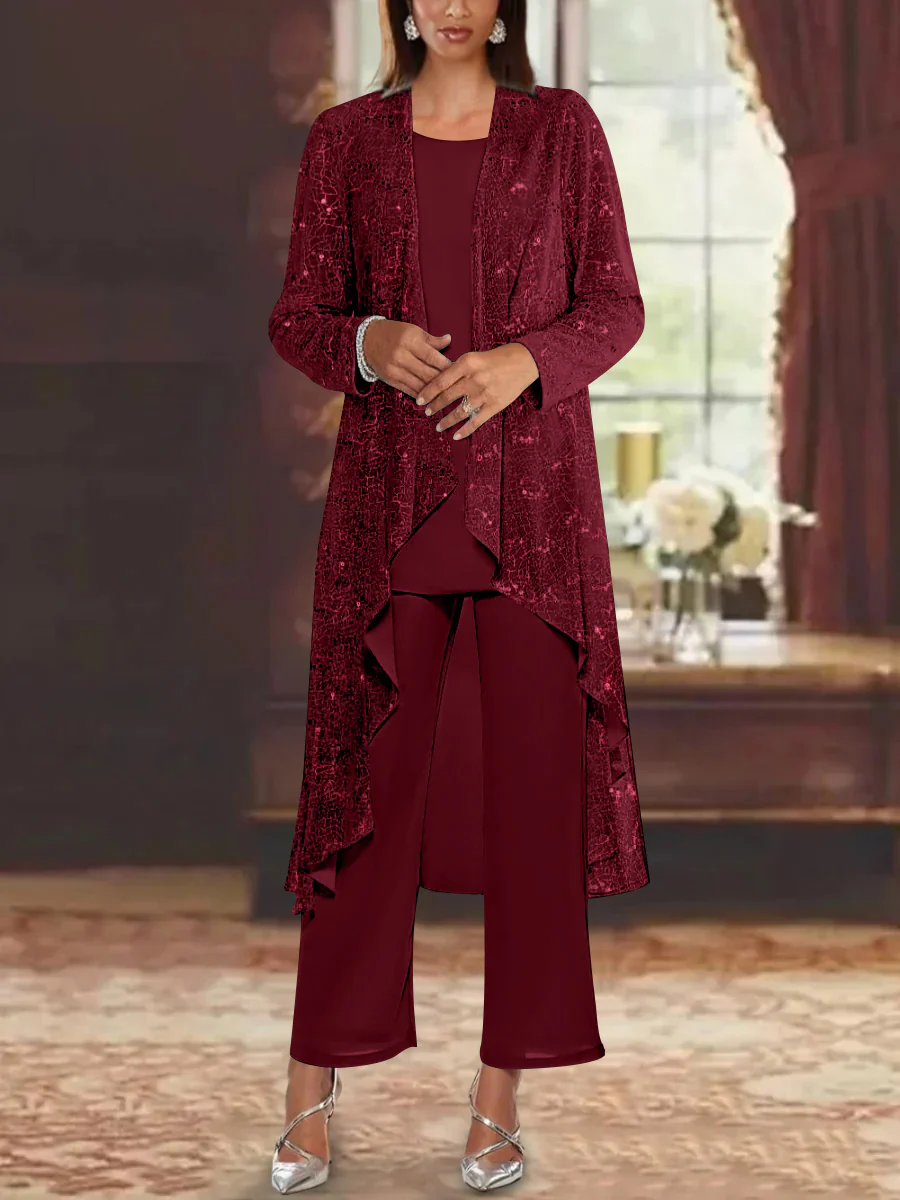 Chiffon Sequins Scoop Mother of the Bride Pantsuits with Jacket - Image 16