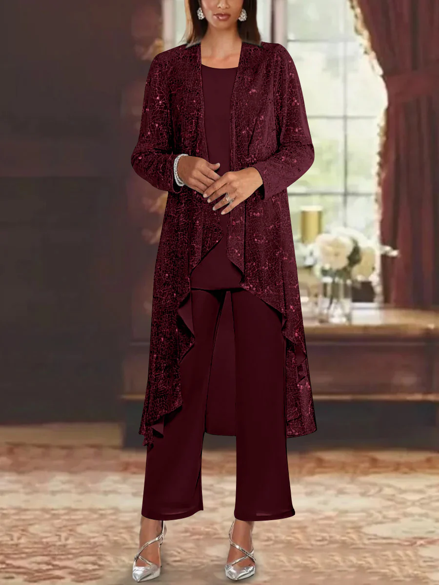 Chiffon Sequins Scoop Mother of the Bride Pantsuits with Jacket - Image 17